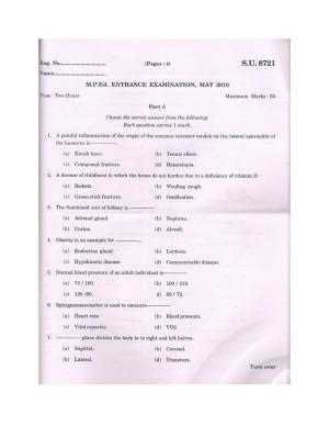 SSUS Entrance Exam MPED 2018 Question Paper