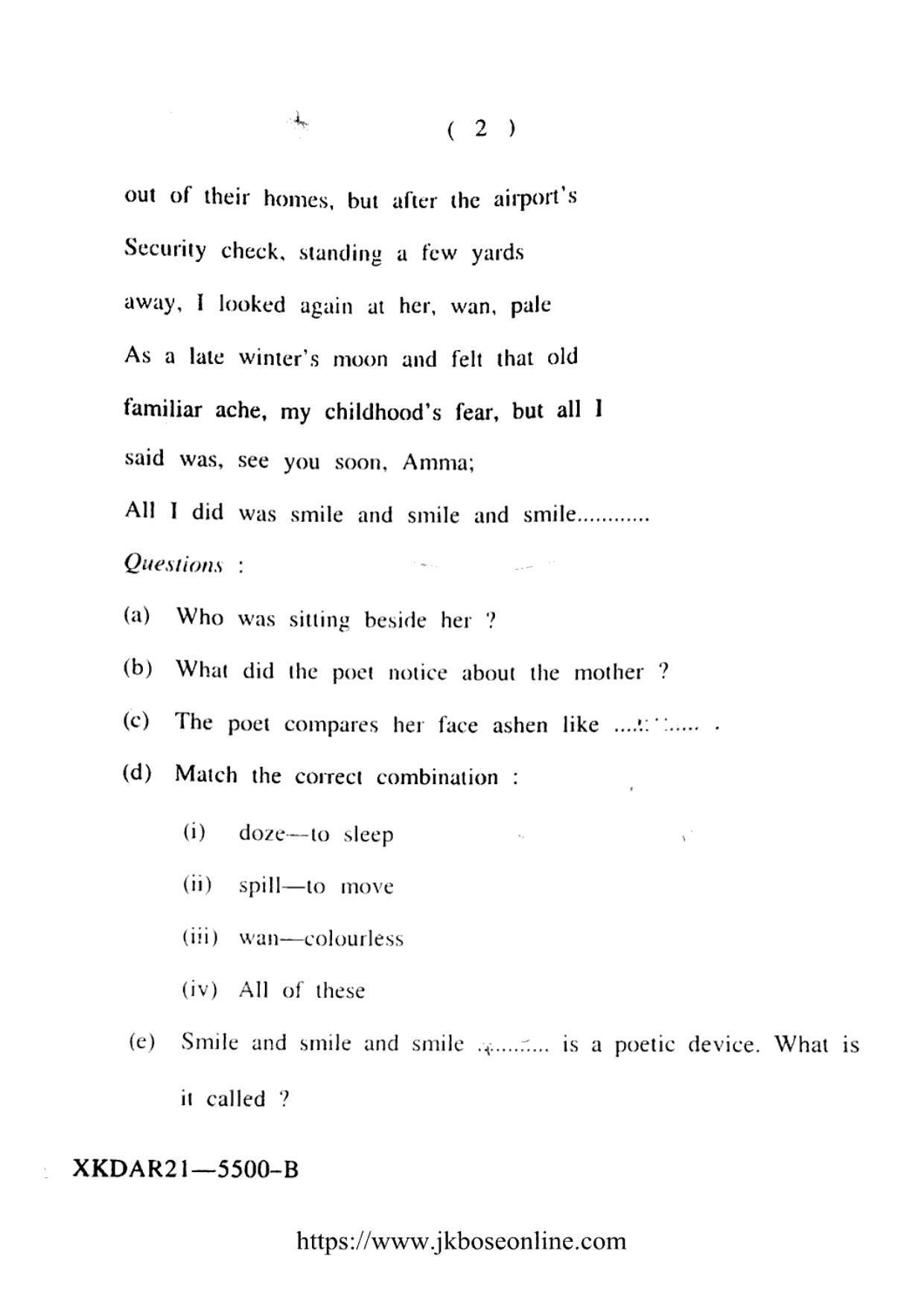 JKBOSE CLASS 10 English (5500-B) 2021 - Page 2