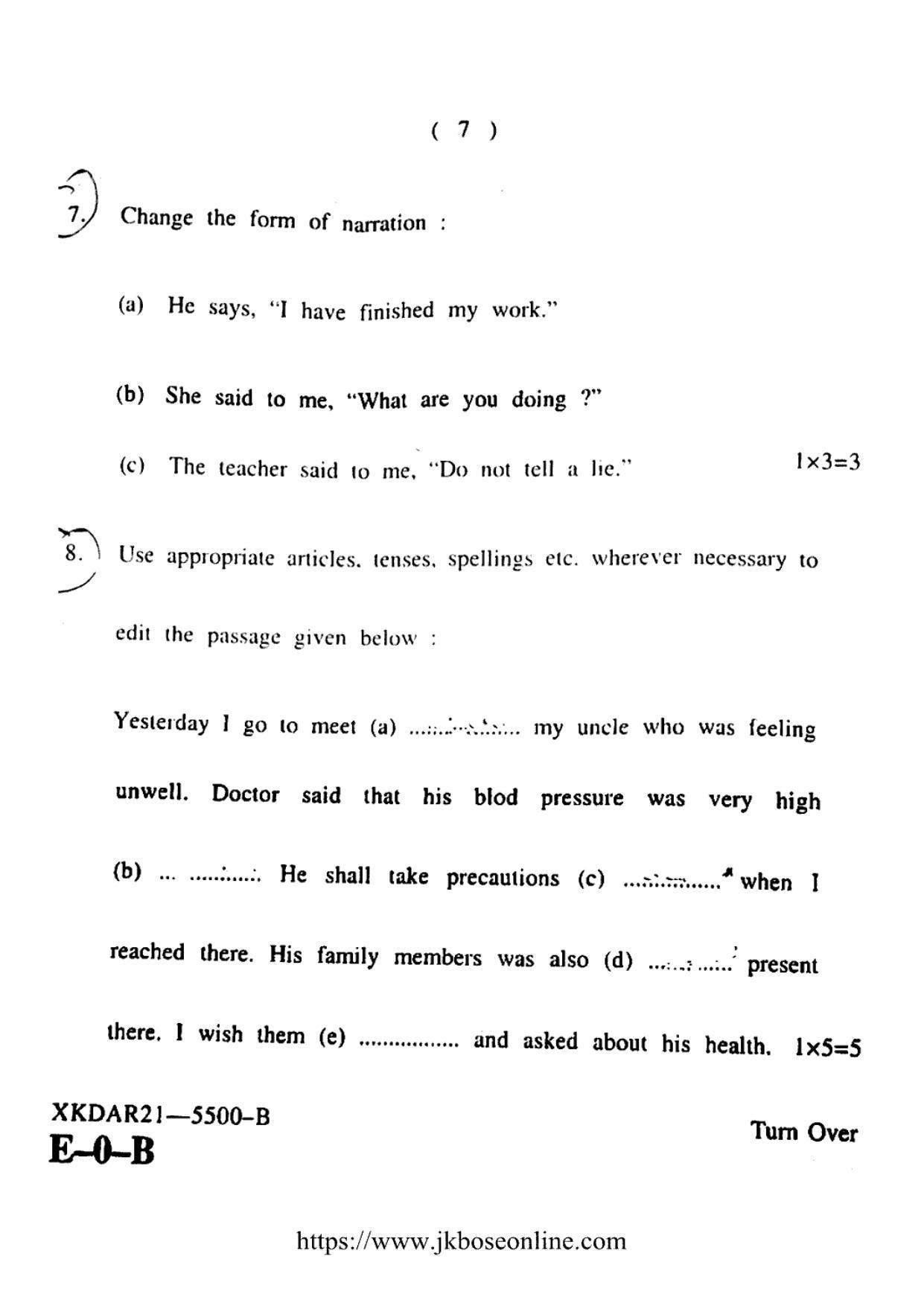 JKBOSE CLASS 10 English (5500-B) 2021 - Page 7