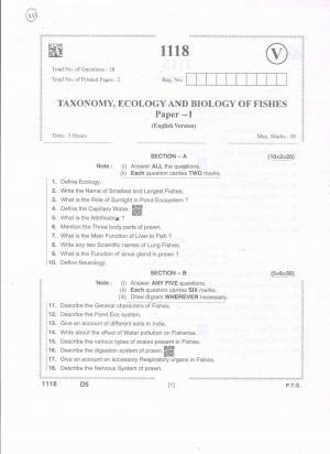 AP Intermediate 2nd Year Vocational Question Paper September-2021 -  Taxonomy,Ecology&BiologyofFishes-I