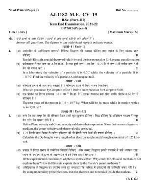 Bilaspur University Question Paper 2021-2022:B. Sc. Part-III (Three)  Physics Paper 1 