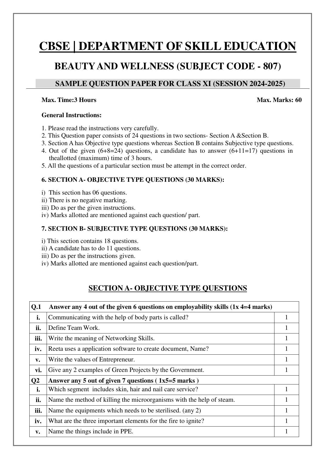CBSE Class 11: Beauty And Wellness 2025 Sample Paper - Page 2
