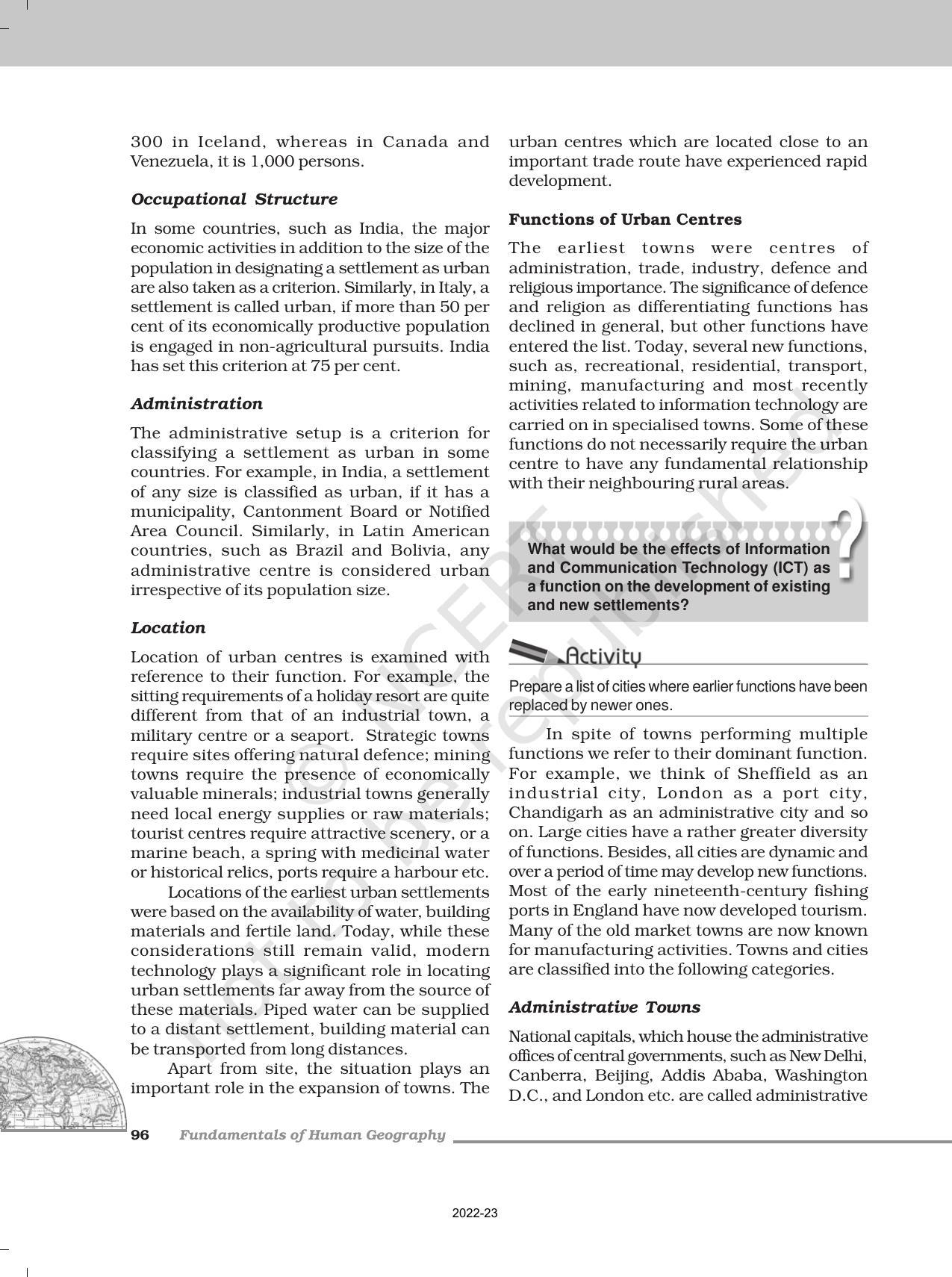 NCERT Book for Class 12 Geography (Part-1) Chapter 10 Human Settlements - Page 6
