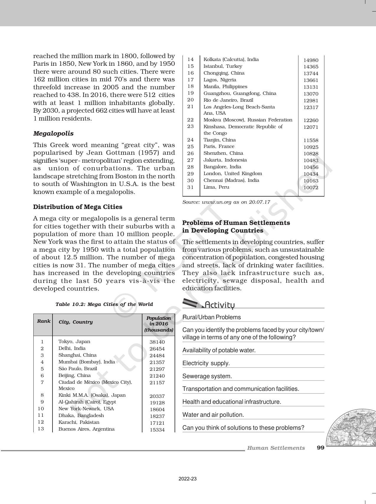 NCERT Book for Class 12 Geography (Part-1) Chapter 10 Human Settlements - Page 9