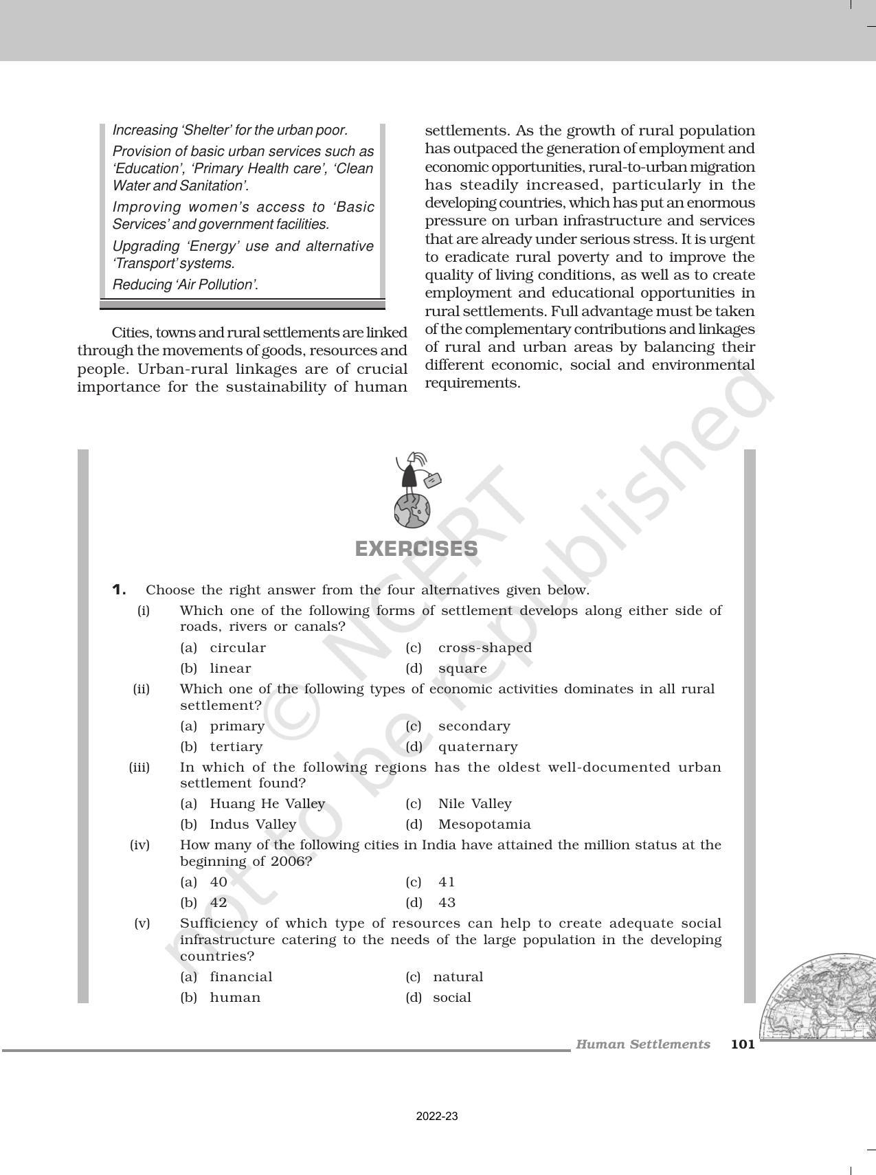 NCERT Book for Class 12 Geography (Part-1) Chapter 10 Human Settlements - Page 11