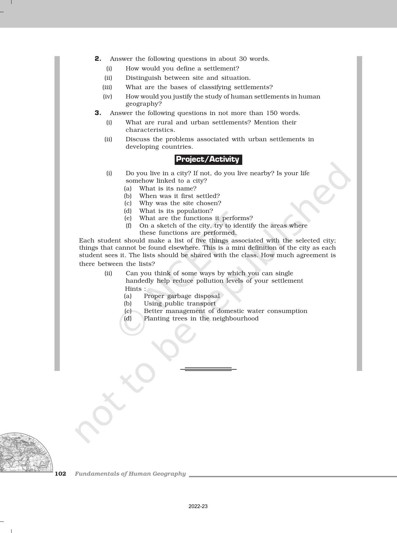 NCERT Book for Class 12 Geography (Part-1) Chapter 10 Human Settlements - Page 12
