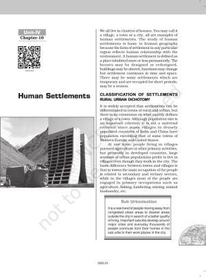 NCERT Book for Class 12 Geography (Part-1) Chapter 10 Human Settlements