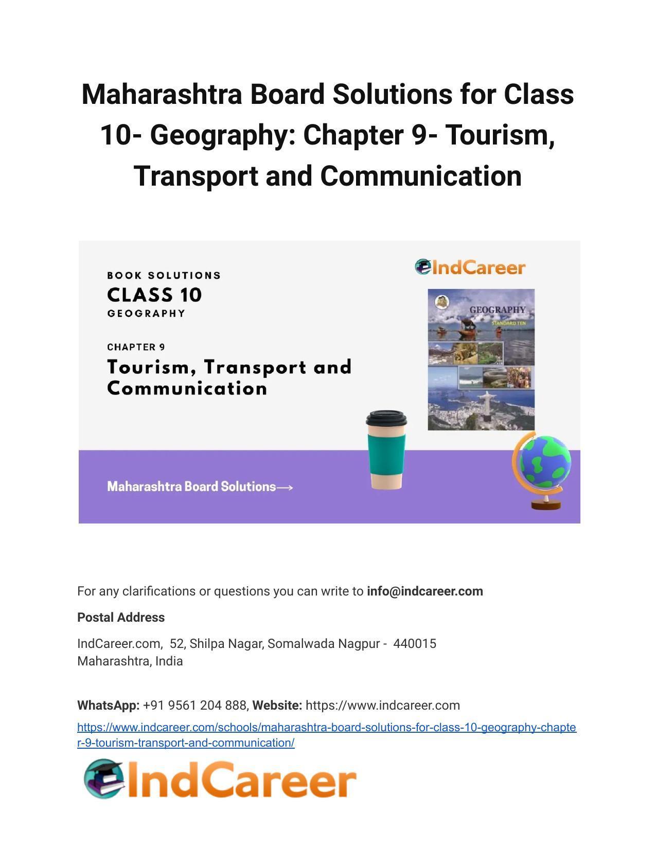 Maharashtra Board Solutions for Class 10- Geography: Chapter 9- Tourism, Transport and Communication - Page 1