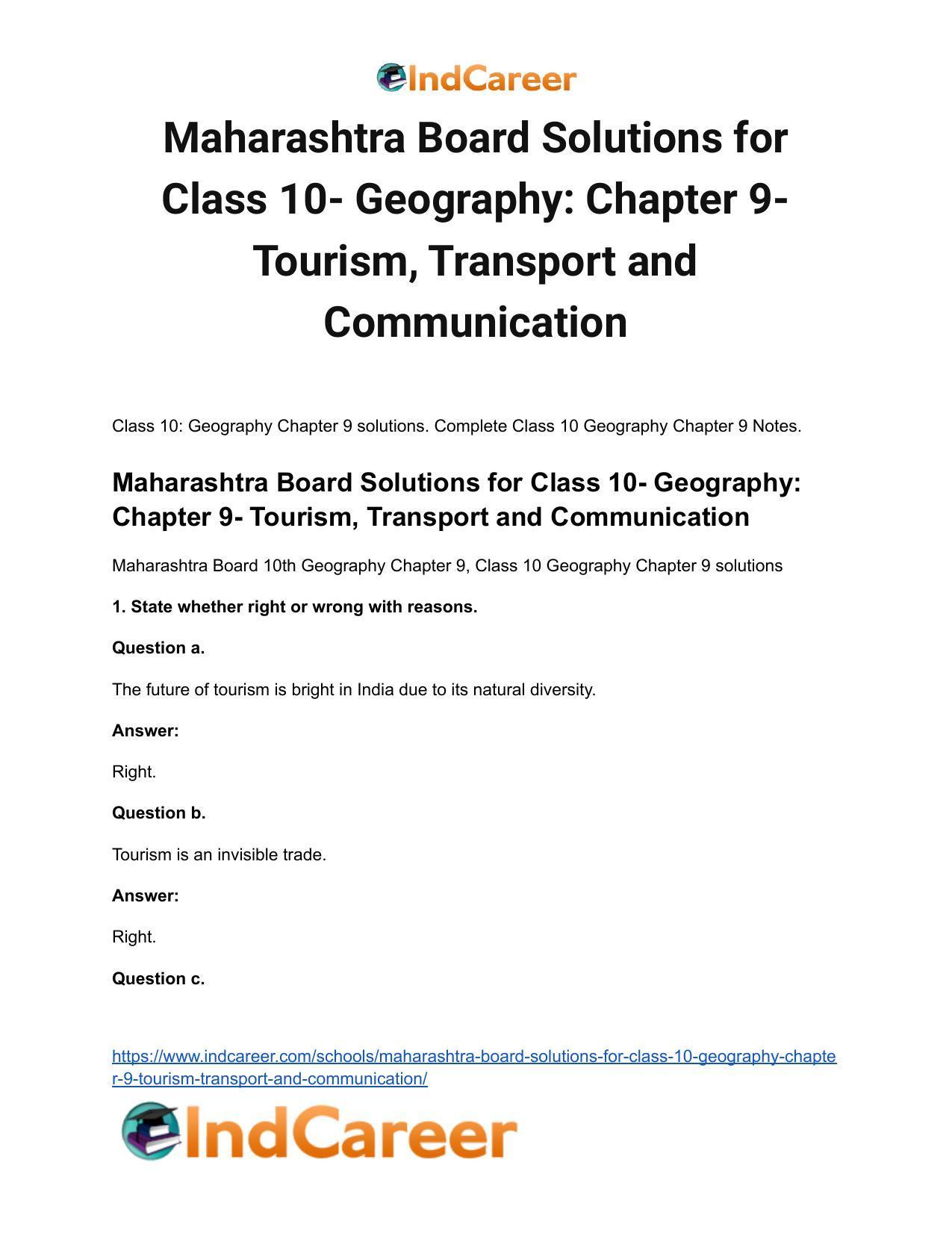 Maharashtra Board Solutions for Class 10- Geography: Chapter 9- Tourism, Transport and Communication - Page 2