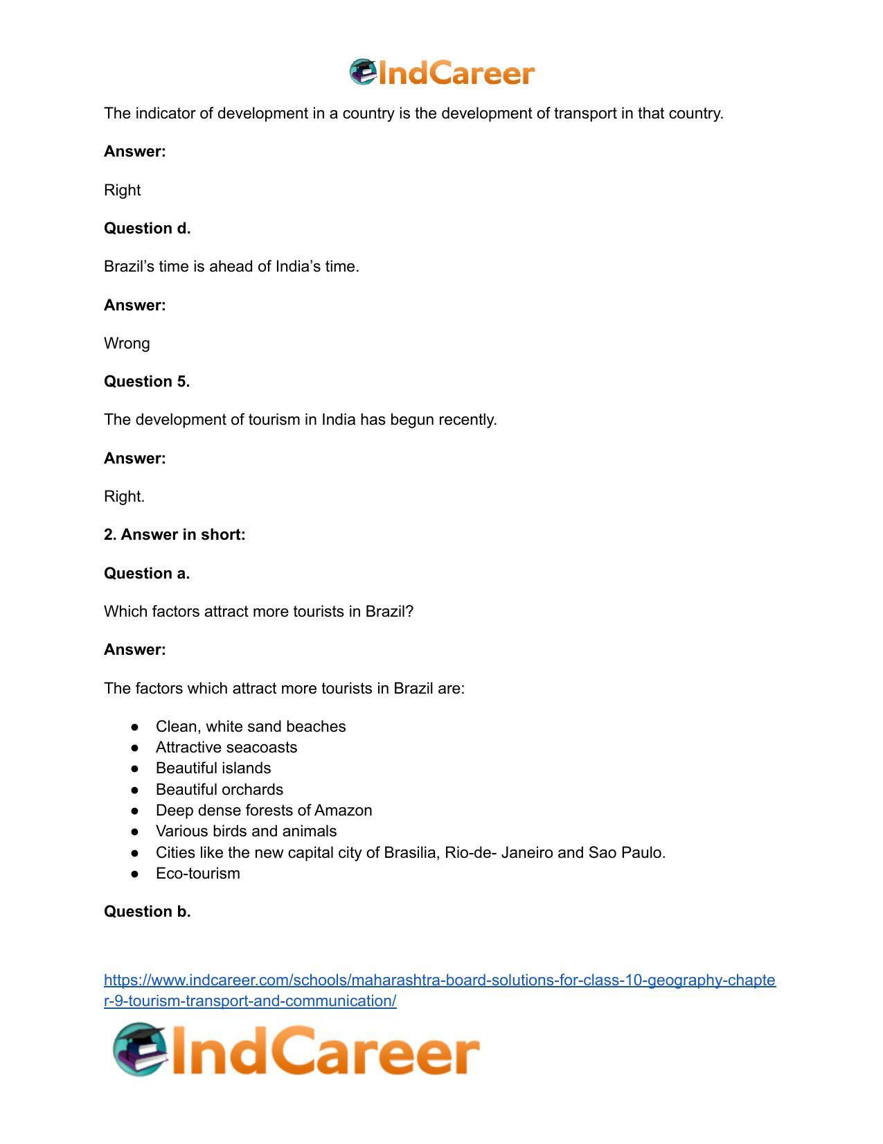 Maharashtra Board Solutions for Class 10- Geography: Chapter 9- Tourism, Transport and Communication - Page 3