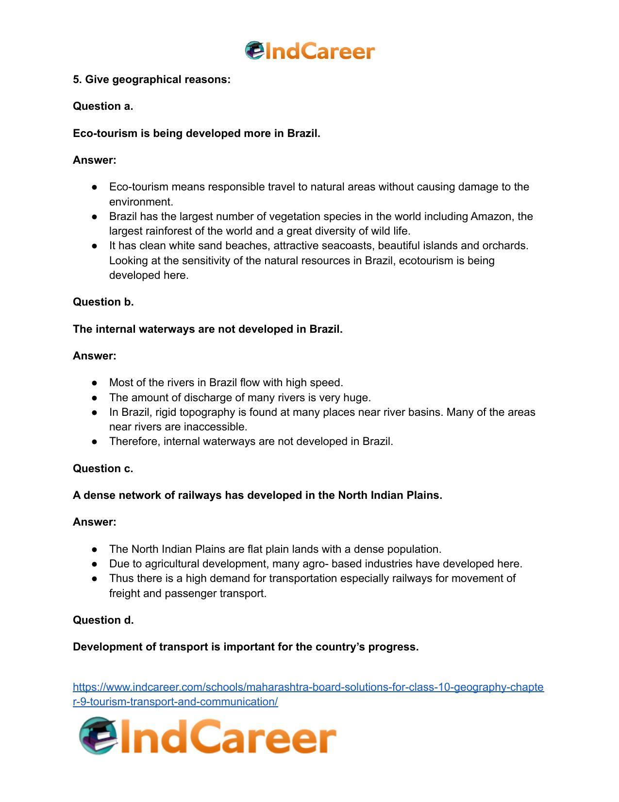 Maharashtra Board Solutions for Class 10- Geography: Chapter 9- Tourism, Transport and Communication - Page 7