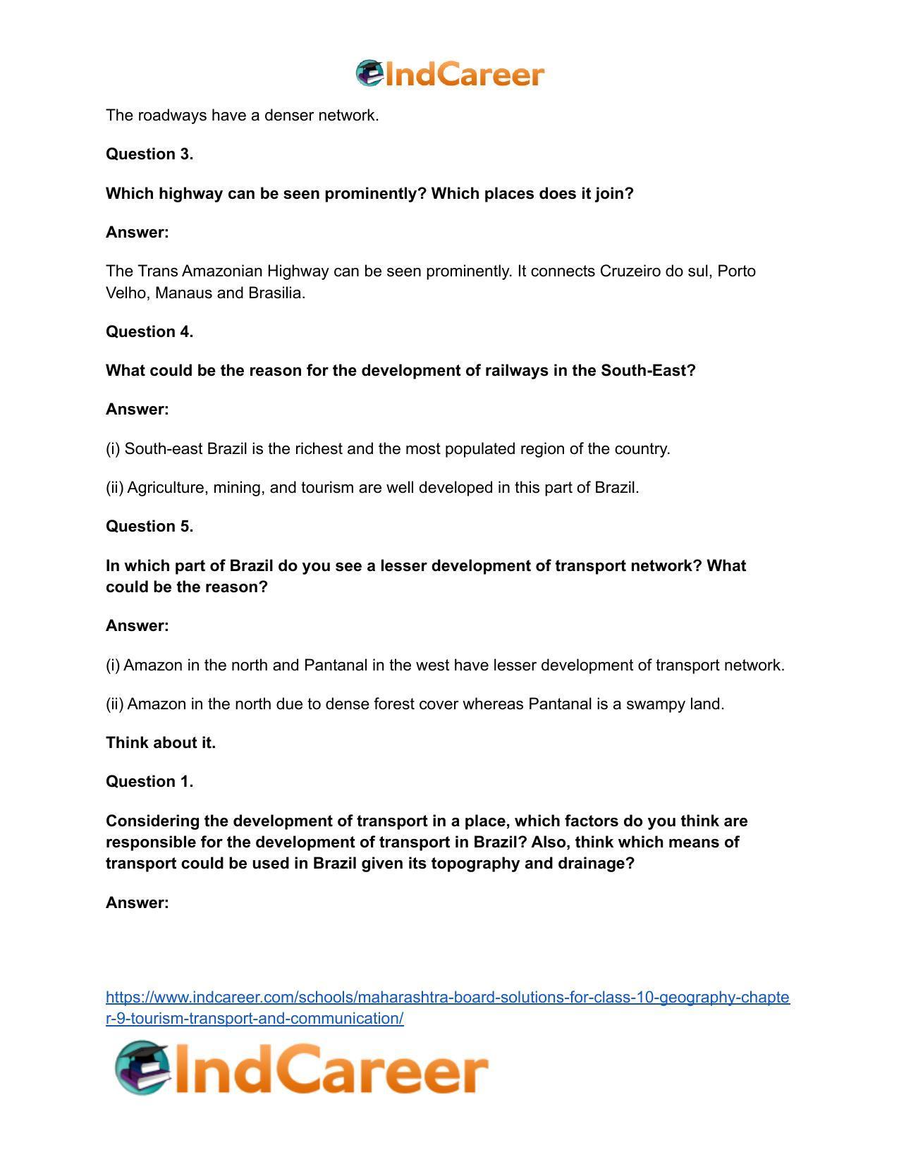 Maharashtra Board Solutions for Class 10- Geography: Chapter 9- Tourism, Transport and Communication - Page 22