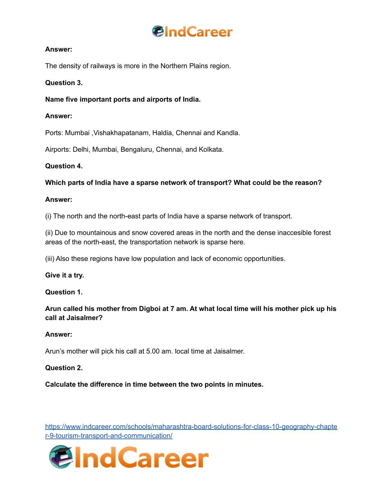 Maharashtra Board Solutions for Class 10- Geography: Chapter 9- Tourism, Transport and Communication - Page 26