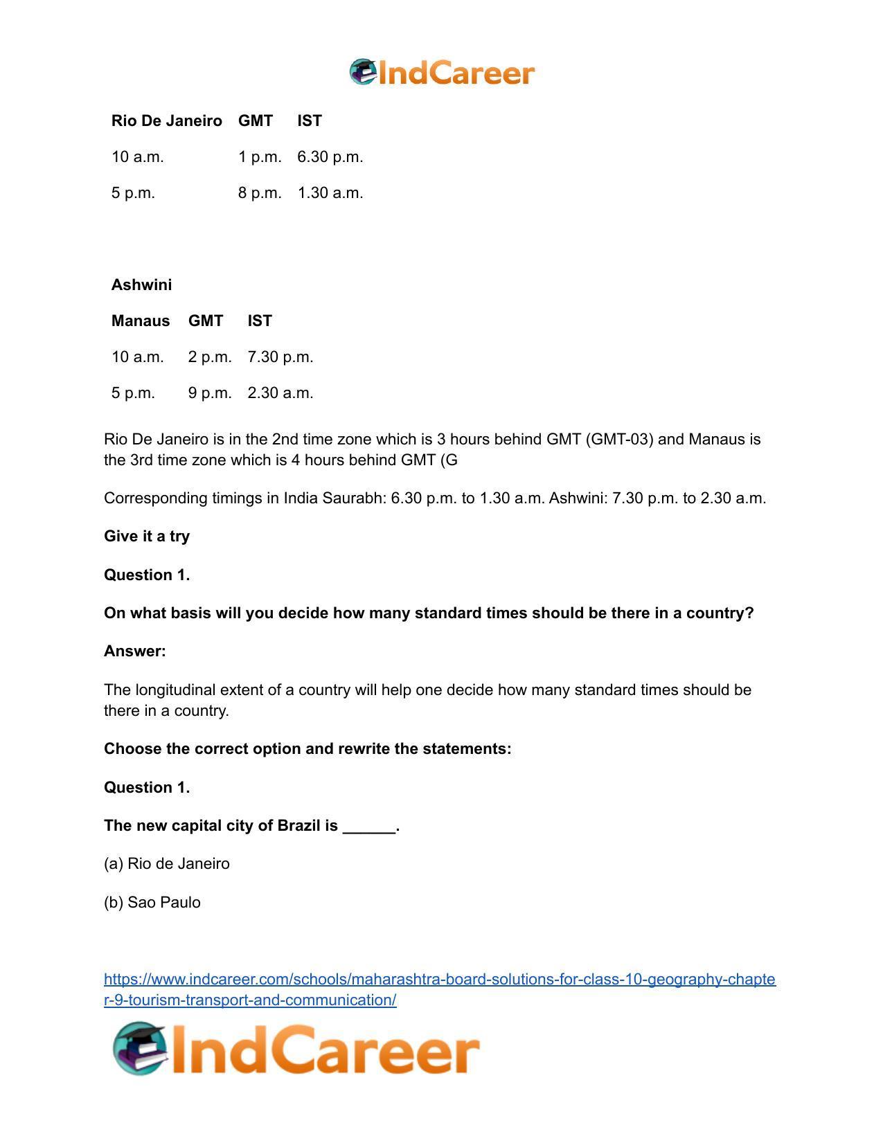 Maharashtra Board Solutions for Class 10- Geography: Chapter 9- Tourism, Transport and Communication - Page 33