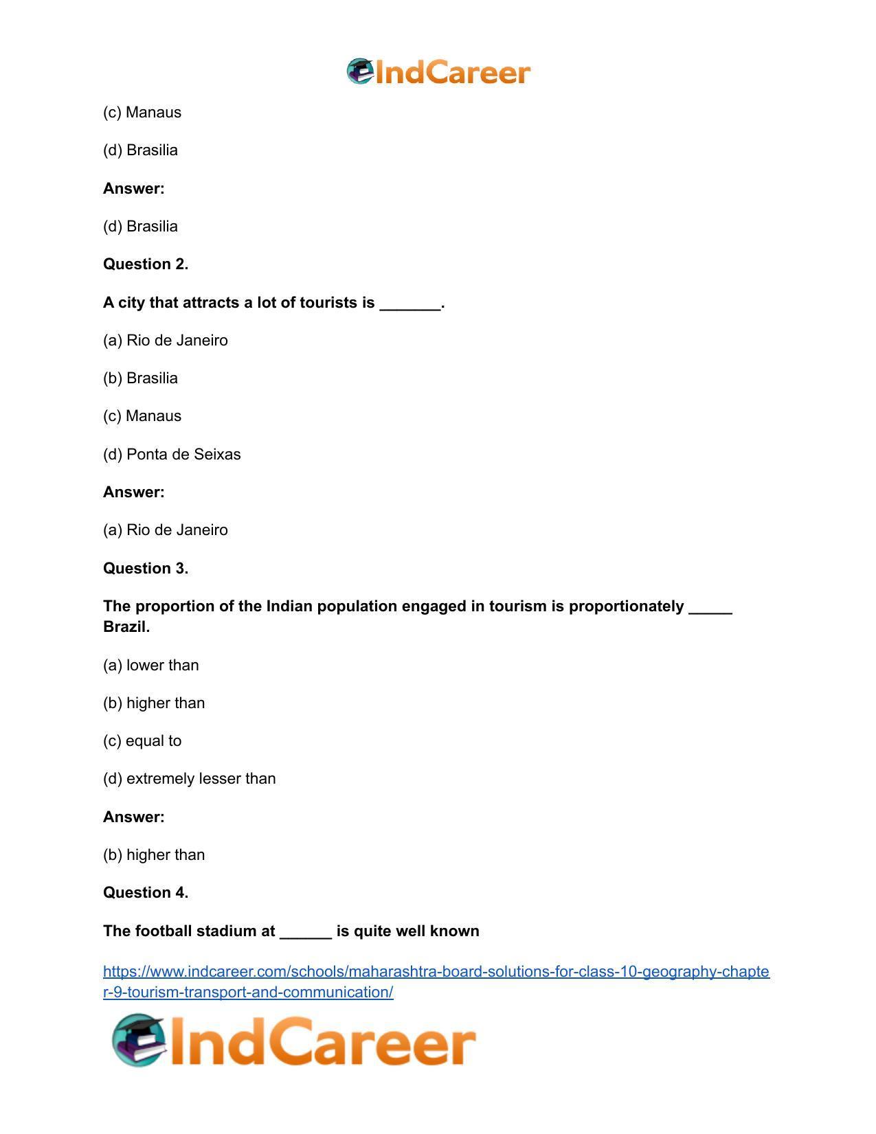 Maharashtra Board Solutions for Class 10- Geography: Chapter 9- Tourism, Transport and Communication - Page 34
