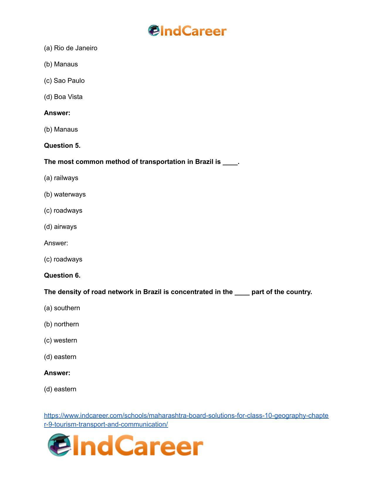 Maharashtra Board Solutions for Class 10- Geography: Chapter 9- Tourism, Transport and Communication - Page 35