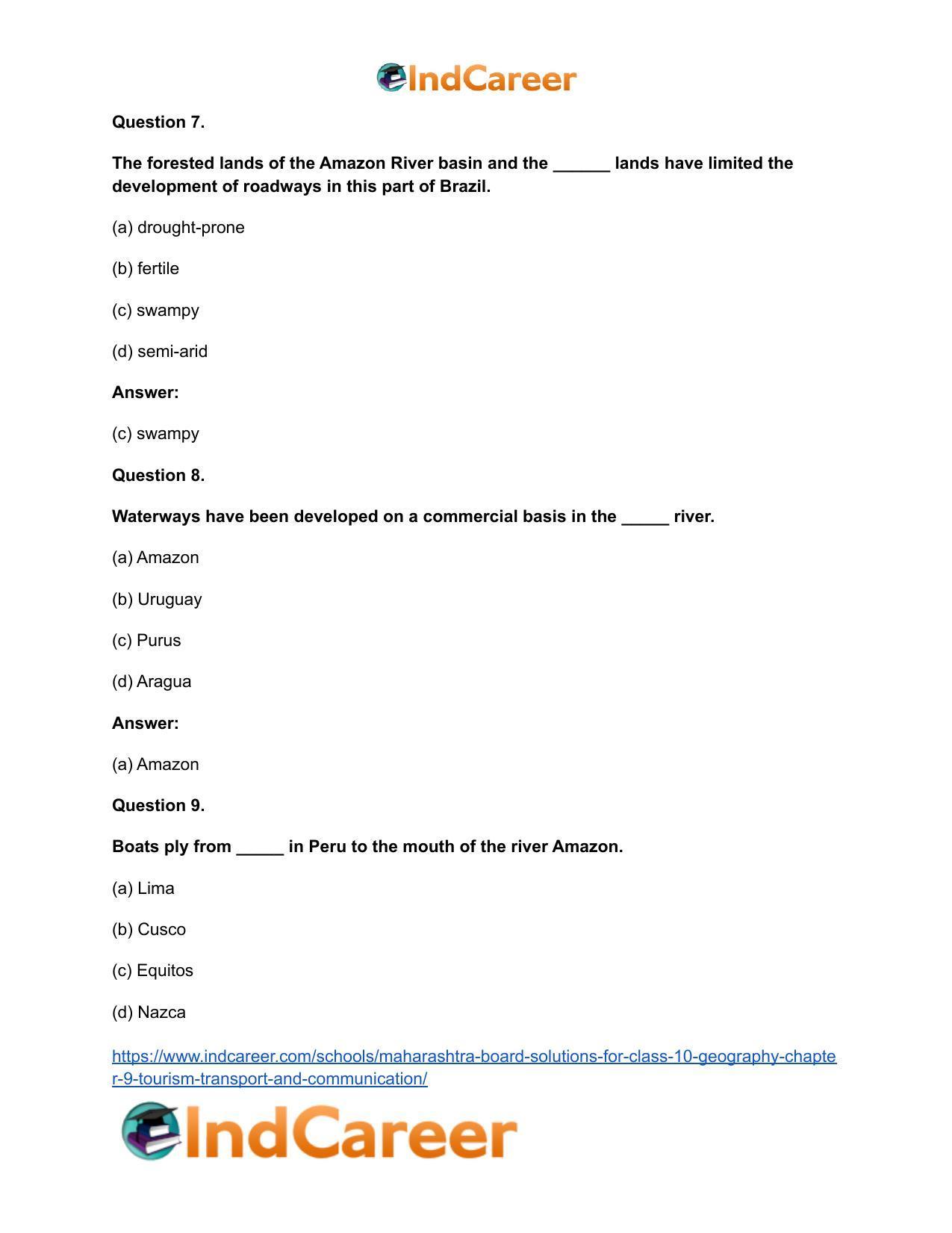 Maharashtra Board Solutions for Class 10- Geography: Chapter 9- Tourism, Transport and Communication - Page 36