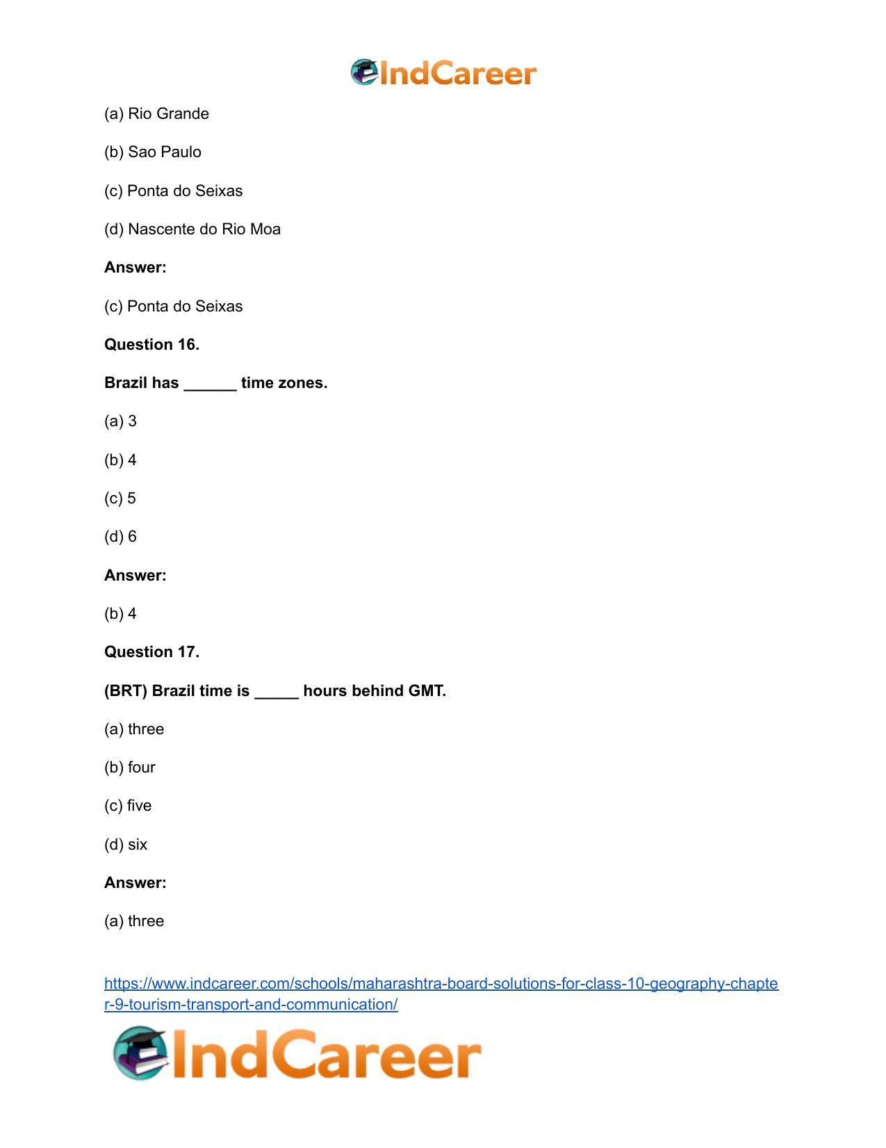 Maharashtra Board Solutions for Class 10- Geography: Chapter 9- Tourism, Transport and Communication - Page 39