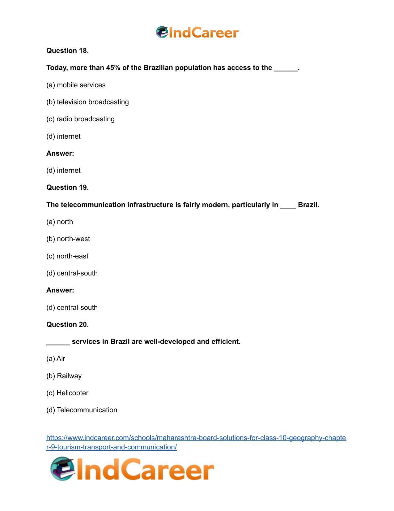 Maharashtra Board Solutions for Class 10- Geography: Chapter 9- Tourism, Transport and Communication - Page 40