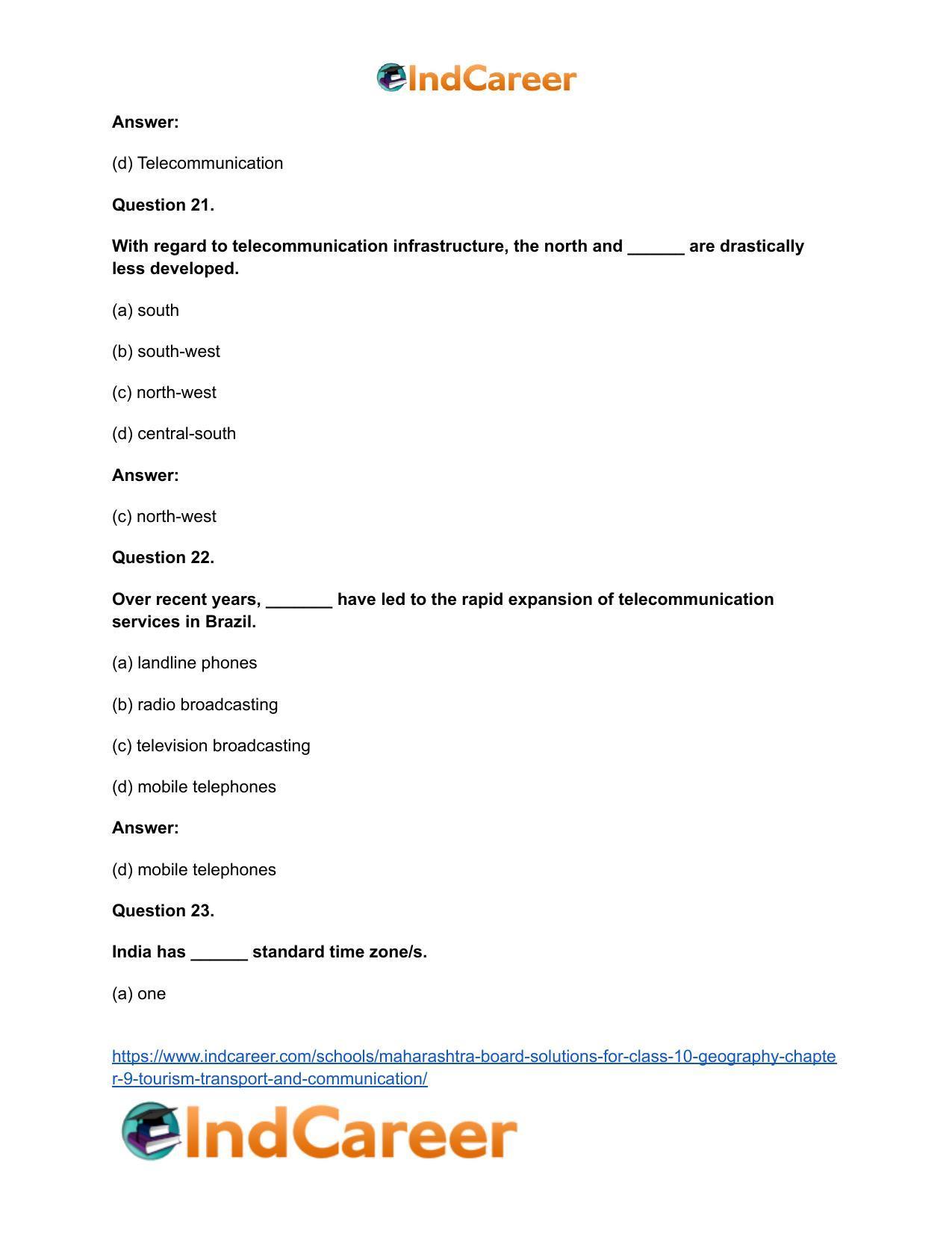 Maharashtra Board Solutions for Class 10- Geography: Chapter 9- Tourism, Transport and Communication - Page 41