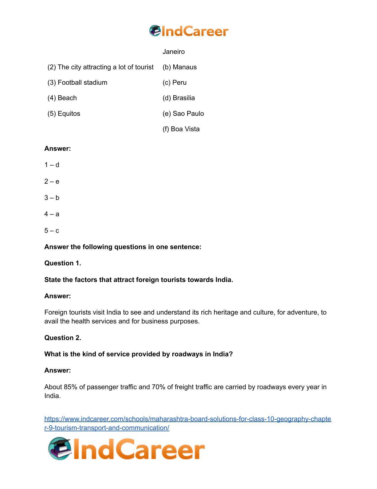 Maharashtra Board Solutions for Class 10- Geography: Chapter 9- Tourism, Transport and Communication - Page 45