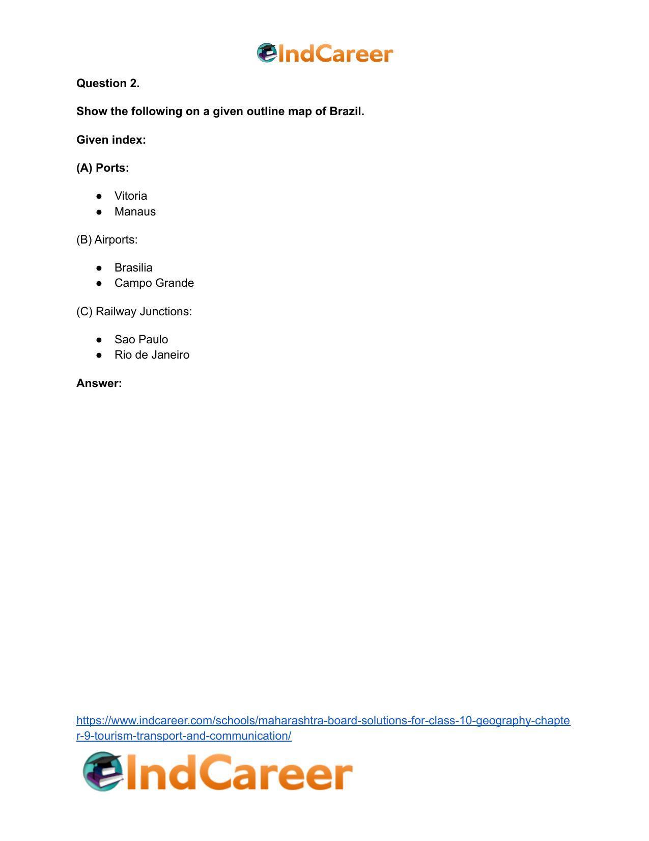 Maharashtra Board Solutions for Class 10- Geography: Chapter 9- Tourism, Transport and Communication - Page 50