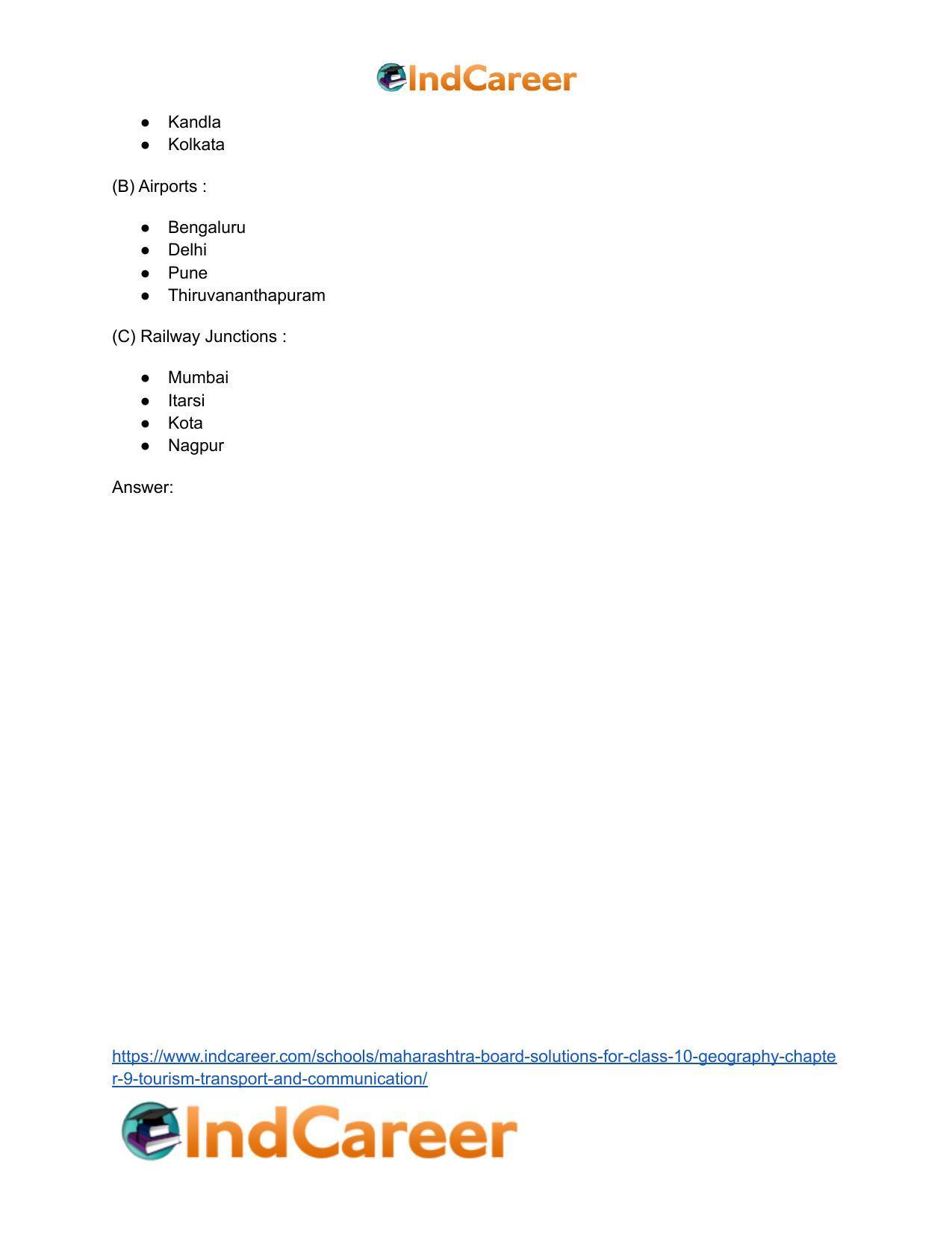 Maharashtra Board Solutions for Class 10- Geography: Chapter 9- Tourism, Transport and Communication - Page 52