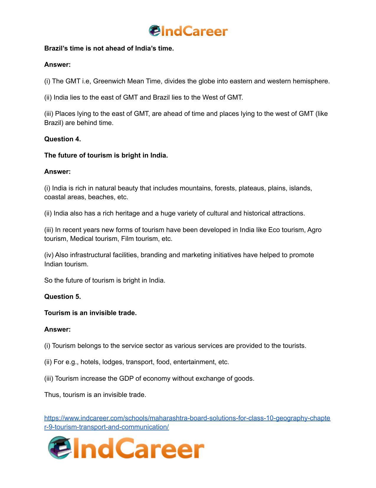 Maharashtra Board Solutions for Class 10- Geography: Chapter 9- Tourism, Transport and Communication - Page 55