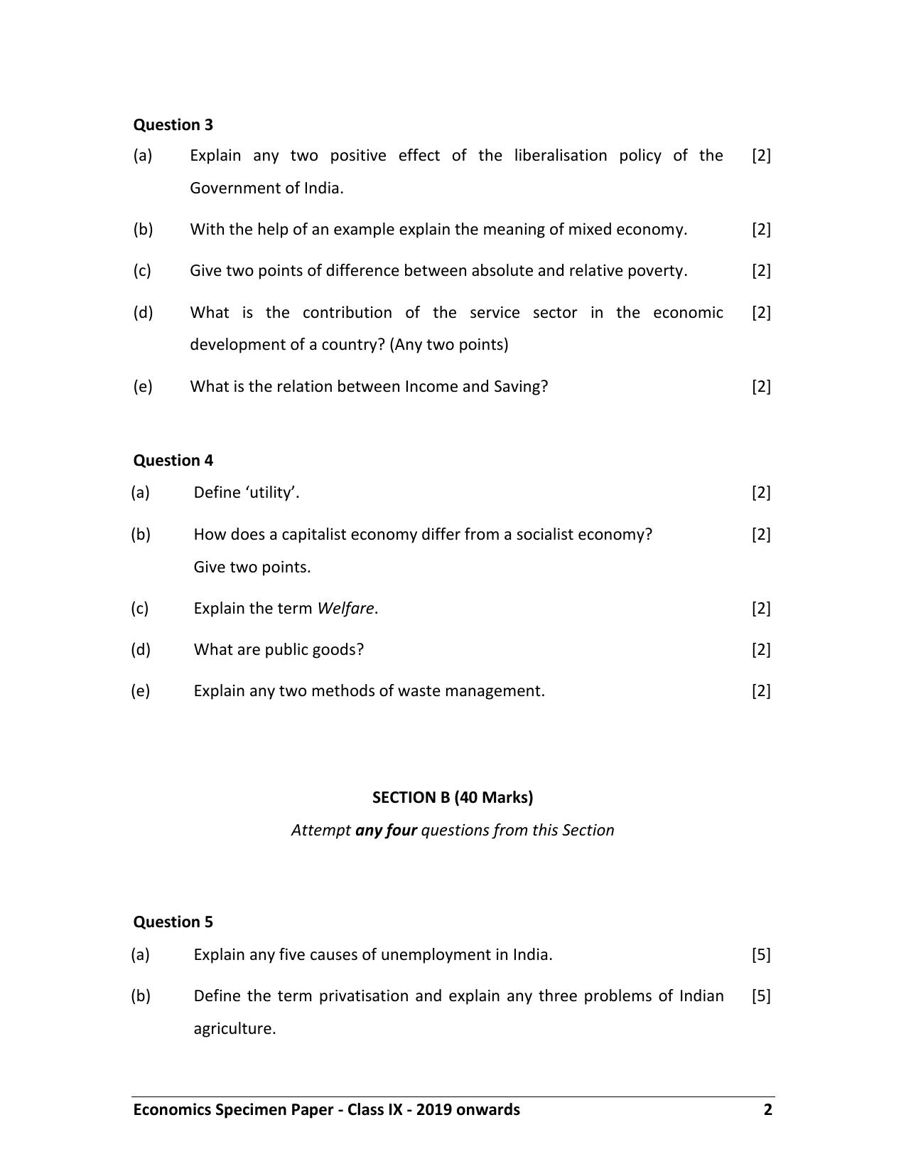 ICSE Class 9 Economics Sample Paper - Page 2