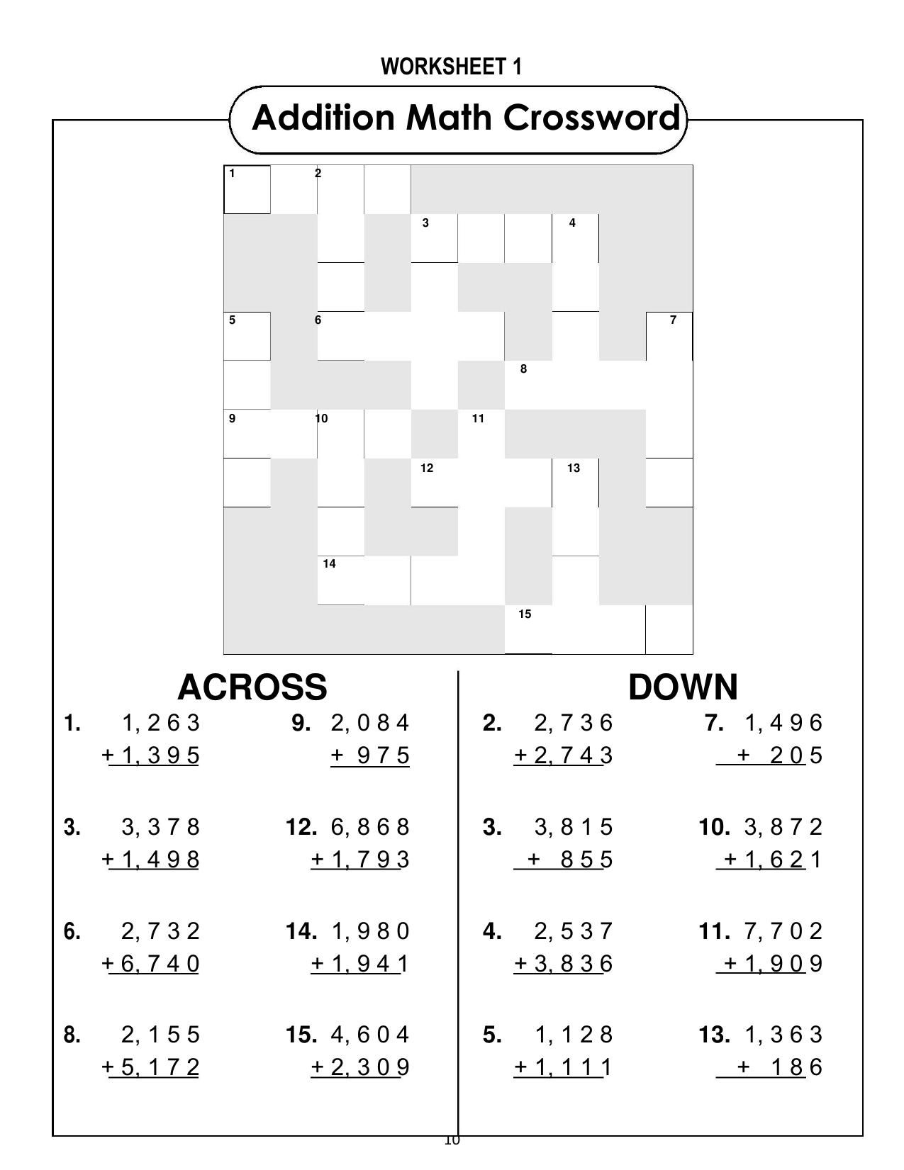 Worksheet for Class 4 Maths Assignment 70 Addition - Page 1
