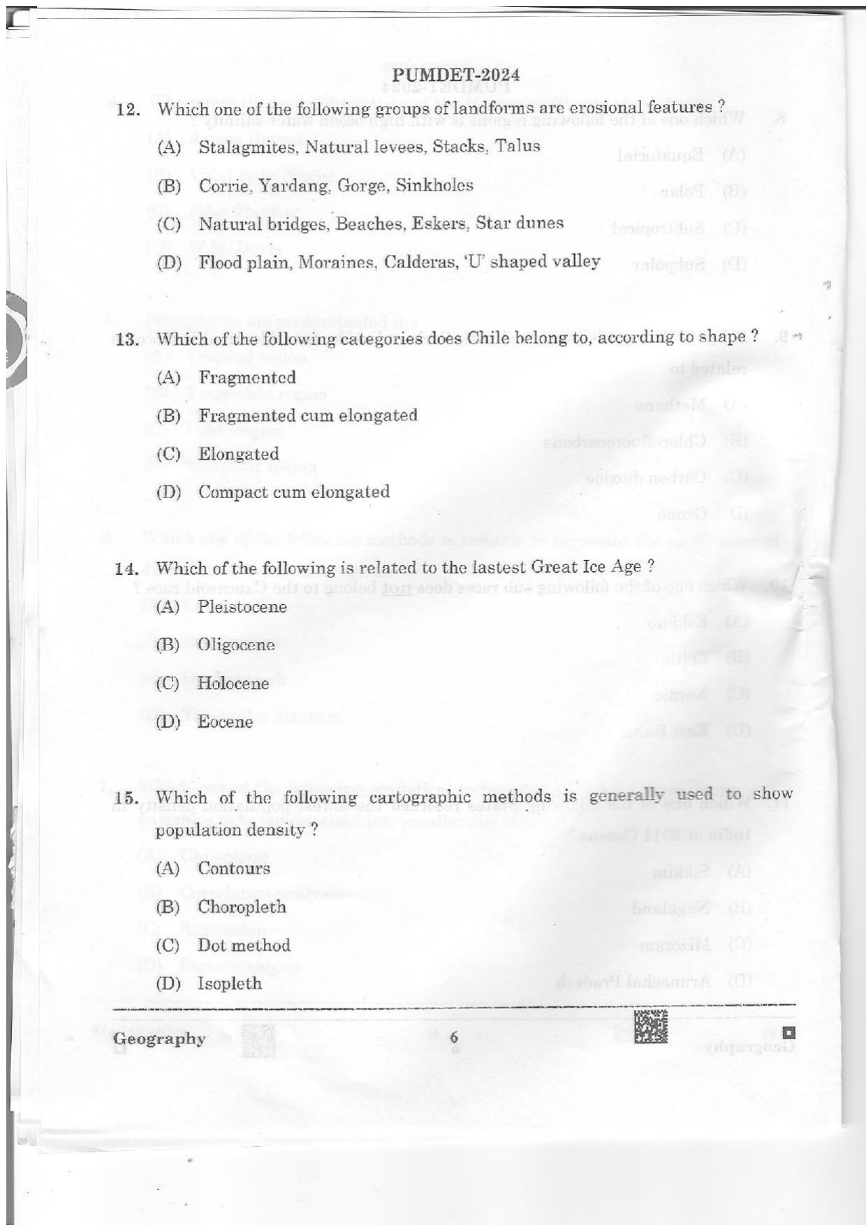 PUMDET 2024 Geography Question Paper - Page 6