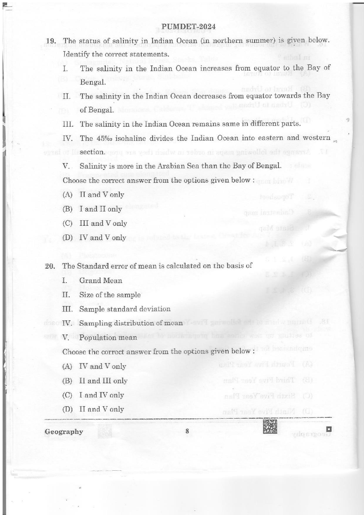 PUMDET 2024 Geography Question Paper - Page 8