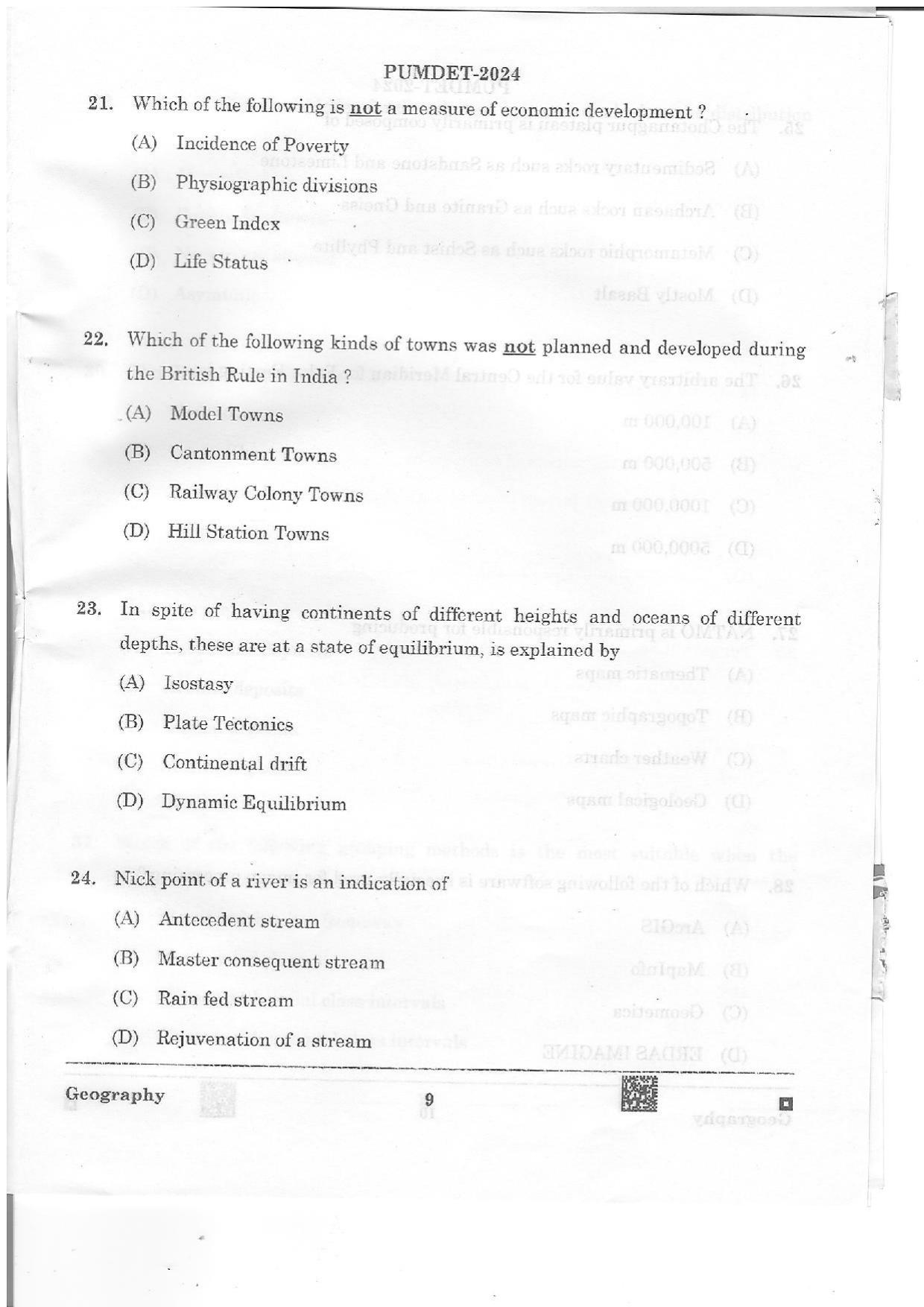 PUMDET 2024 Geography Question Paper - Page 9