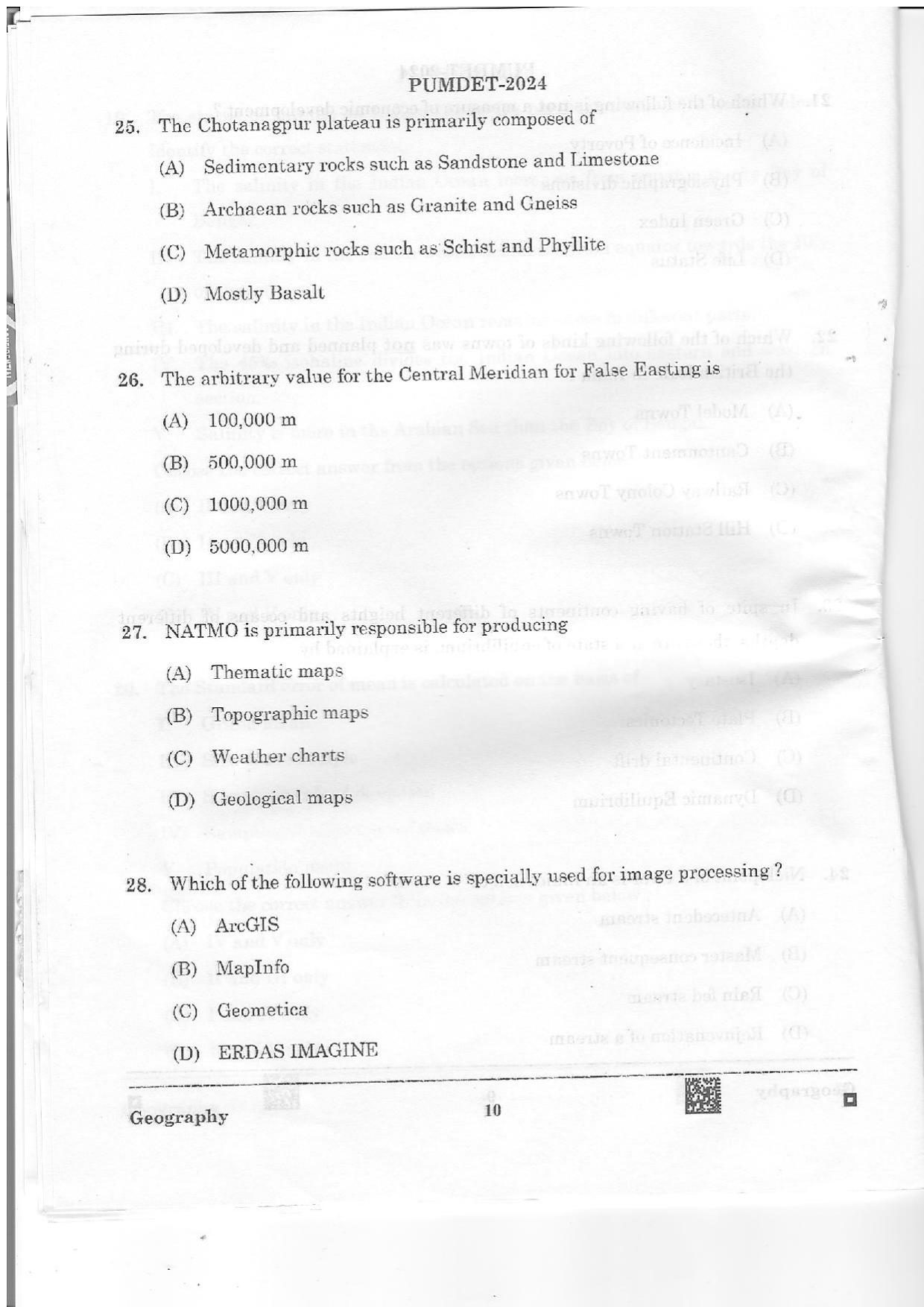 PUMDET 2024 Geography Question Paper - Page 10