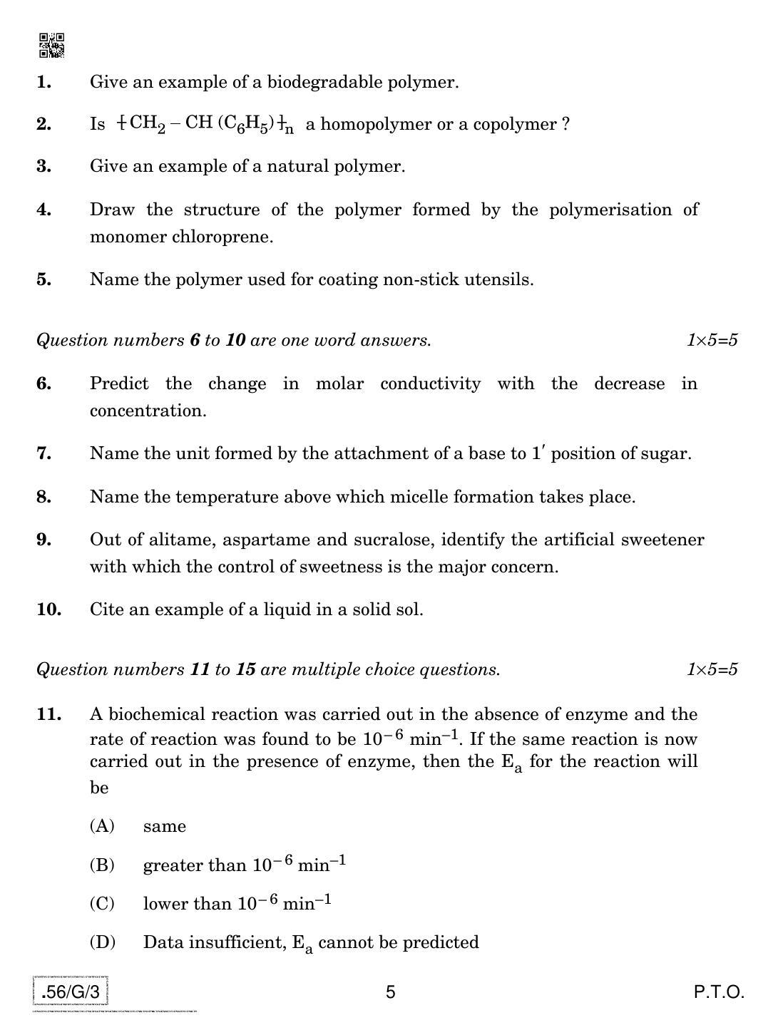 CBSE Class 12 56-C-3 - Chemistry 2020 Compartment Question Paper - Page 5