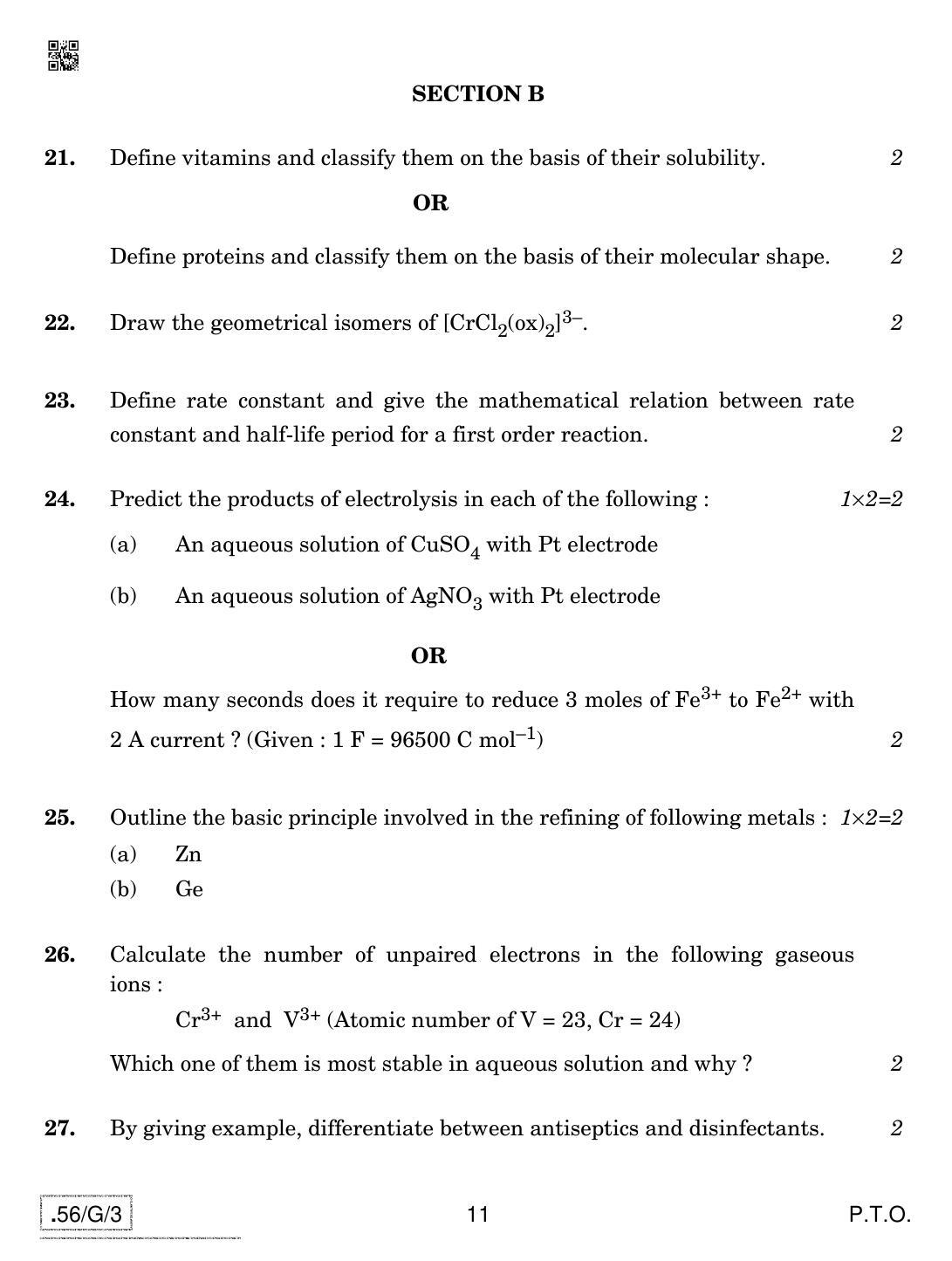 CBSE Class 12 56-C-3 - Chemistry 2020 Compartment Question Paper - Page 11