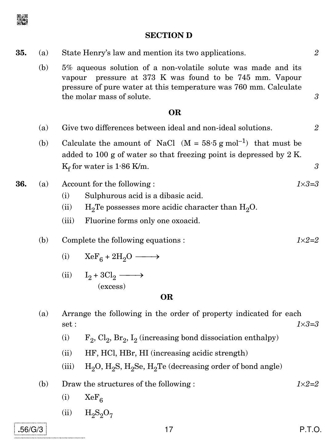 CBSE Class 12 56-C-3 - Chemistry 2020 Compartment Question Paper - Page 17