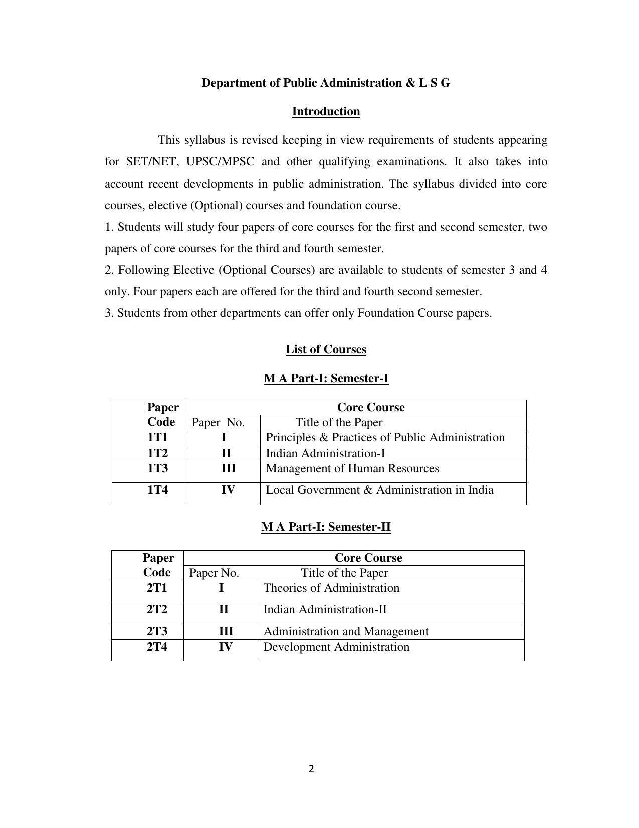 RTMNU Department of Public Administration of M. A. (Public Administration) course under Choice Based Credit and Semester System (M. A. (Public Administration) (CBCS)) Syllabus. - Page 2