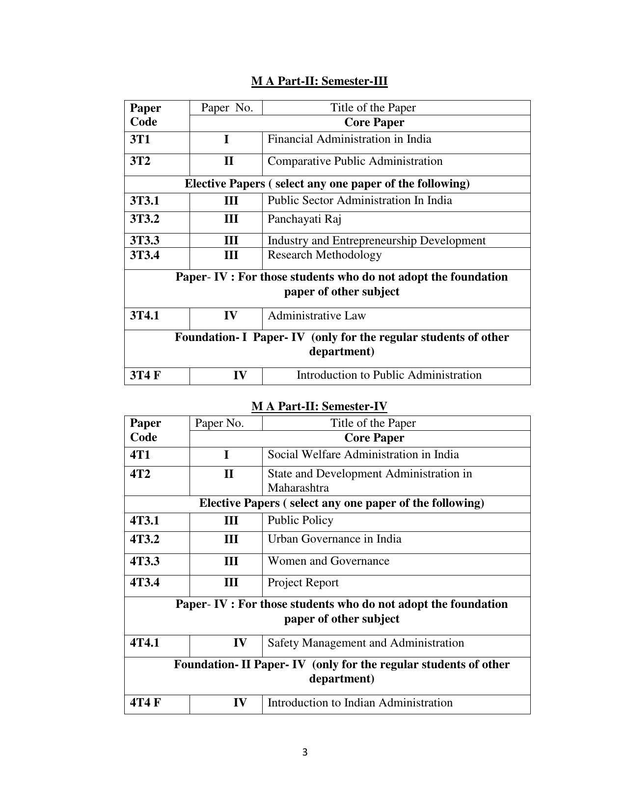 RTMNU Department of Public Administration of M. A. (Public Administration) course under Choice Based Credit and Semester System (M. A. (Public Administration) (CBCS)) Syllabus. - Page 3
