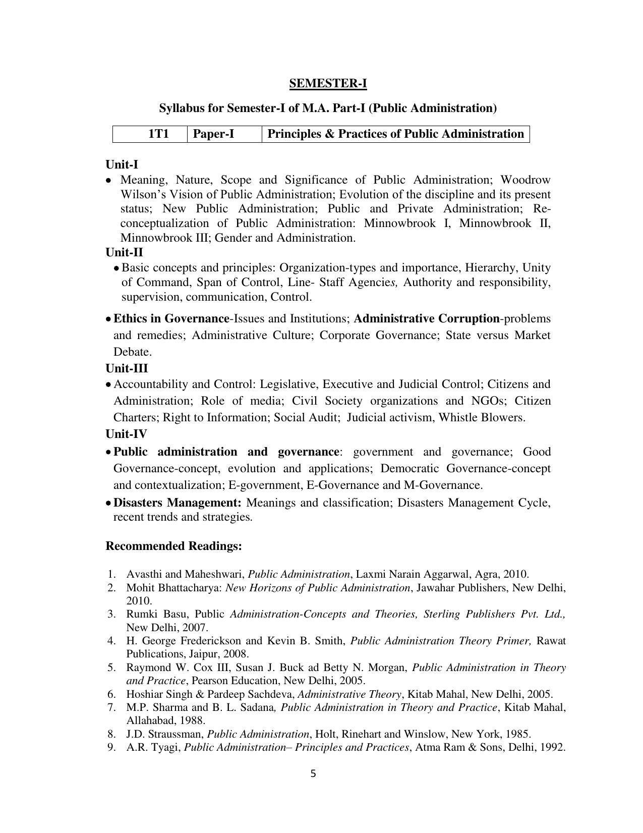 RTMNU Department of Public Administration of M. A. (Public Administration) course under Choice Based Credit and Semester System (M. A. (Public Administration) (CBCS)) Syllabus. - Page 5