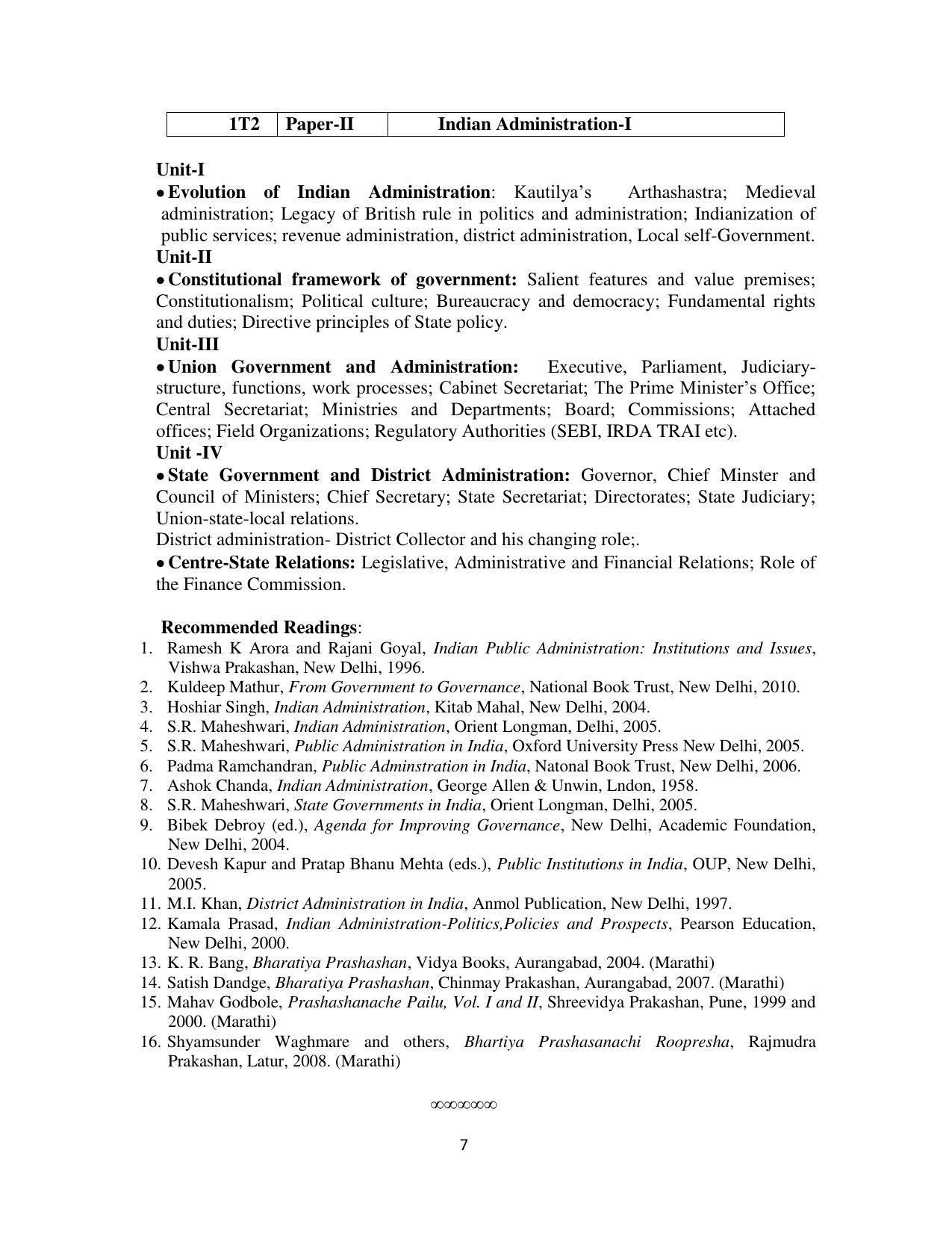 RTMNU Department of Public Administration of M. A. (Public Administration) course under Choice Based Credit and Semester System (M. A. (Public Administration) (CBCS)) Syllabus. - Page 7