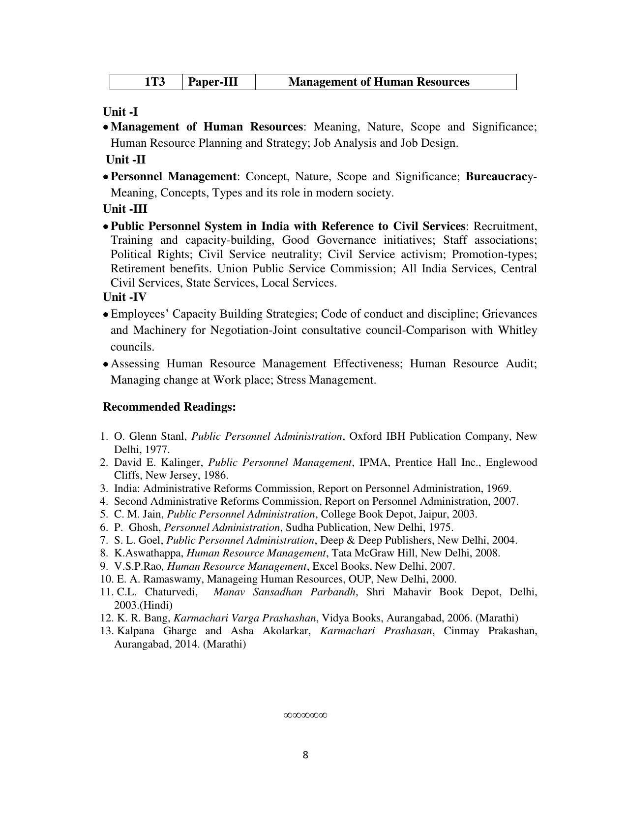 RTMNU Department of Public Administration of M. A. (Public Administration) course under Choice Based Credit and Semester System (M. A. (Public Administration) (CBCS)) Syllabus. - Page 8