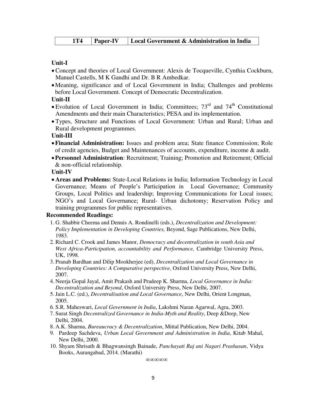 RTMNU Department of Public Administration of M. A. (Public Administration) course under Choice Based Credit and Semester System (M. A. (Public Administration) (CBCS)) Syllabus. - Page 9