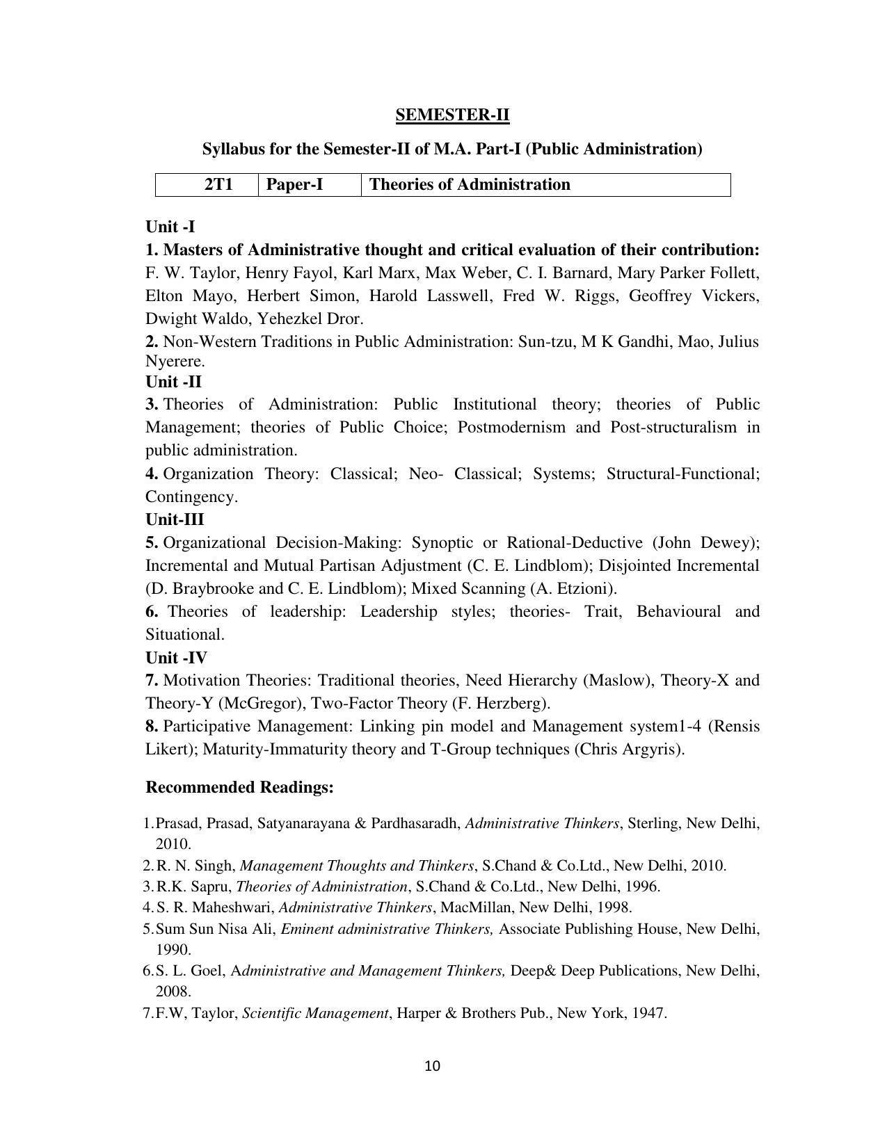RTMNU Department of Public Administration of M. A. (Public Administration) course under Choice Based Credit and Semester System (M. A. (Public Administration) (CBCS)) Syllabus. - Page 10
