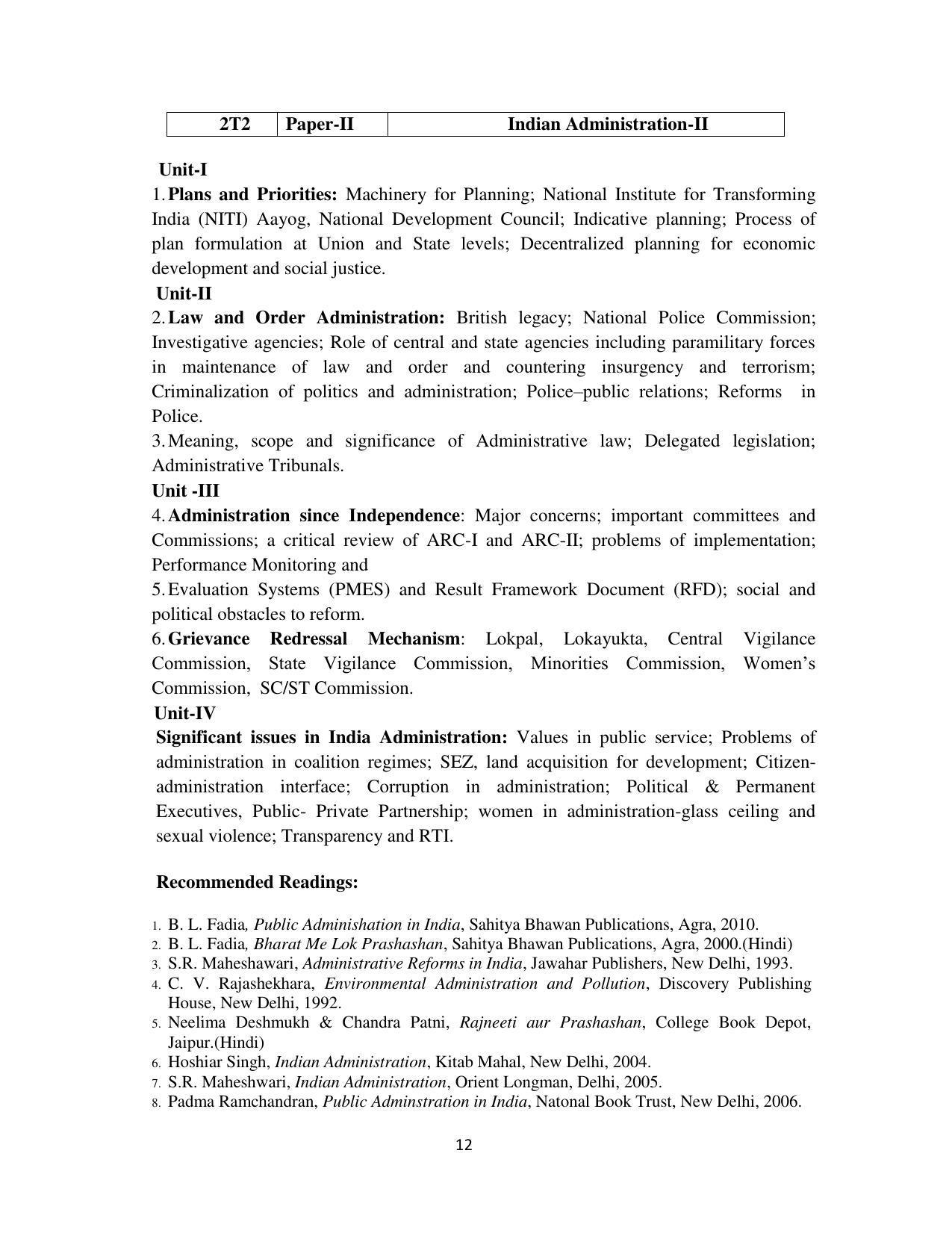 RTMNU Department of Public Administration of M. A. (Public Administration) course under Choice Based Credit and Semester System (M. A. (Public Administration) (CBCS)) Syllabus. - Page 12