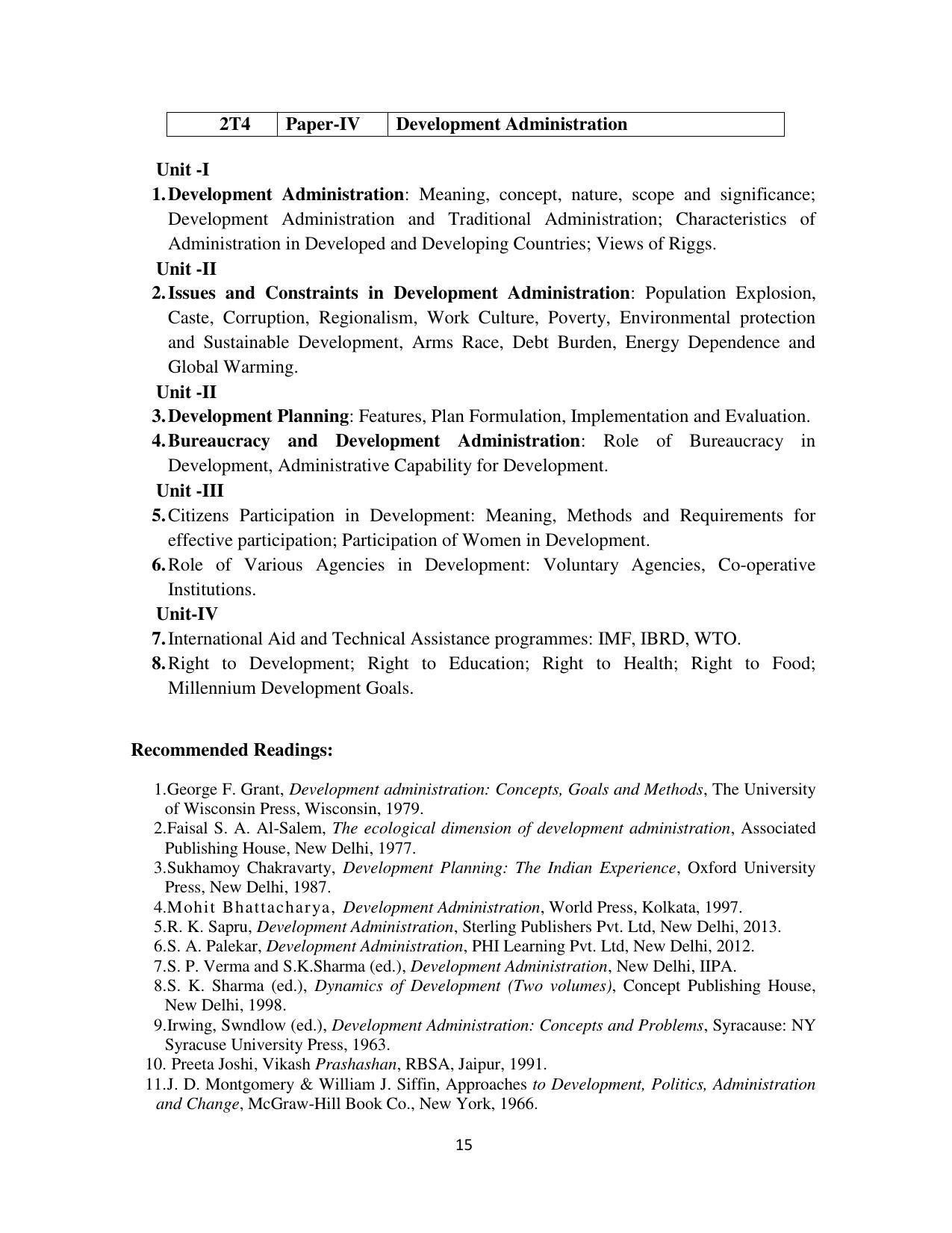 RTMNU Department of Public Administration of M. A. (Public Administration) course under Choice Based Credit and Semester System (M. A. (Public Administration) (CBCS)) Syllabus. - Page 15