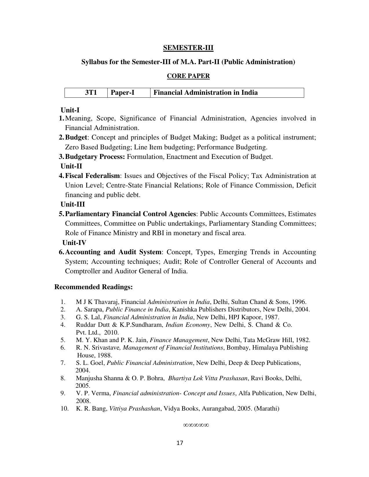 RTMNU Department of Public Administration of M. A. (Public Administration) course under Choice Based Credit and Semester System (M. A. (Public Administration) (CBCS)) Syllabus. - Page 17