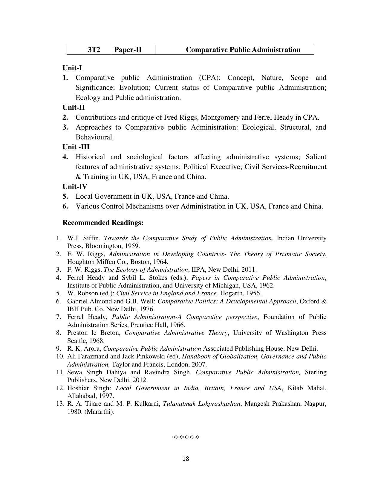 RTMNU Department of Public Administration of M. A. (Public Administration) course under Choice Based Credit and Semester System (M. A. (Public Administration) (CBCS)) Syllabus. - Page 18