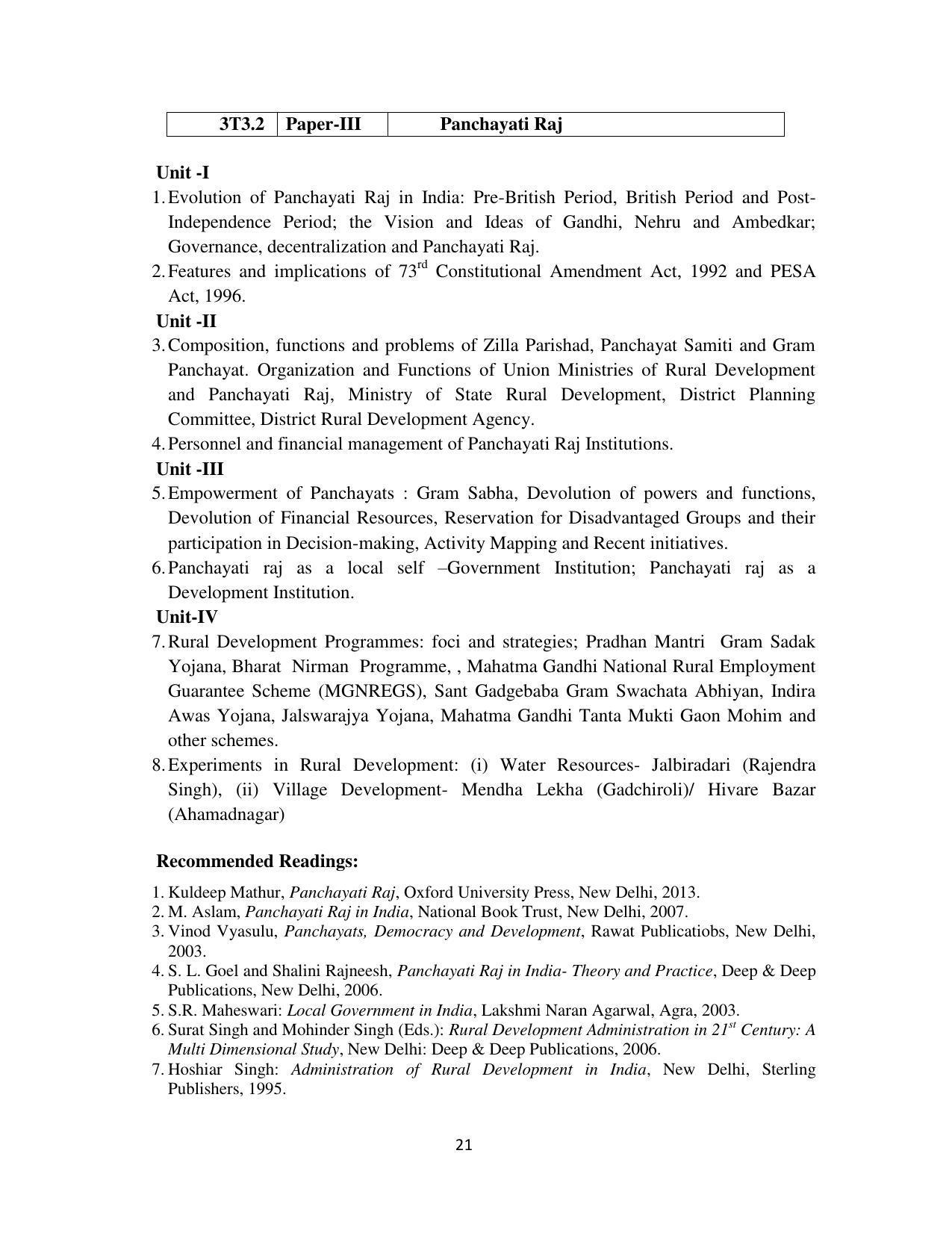 RTMNU Department of Public Administration of M. A. (Public Administration) course under Choice Based Credit and Semester System (M. A. (Public Administration) (CBCS)) Syllabus. - Page 21