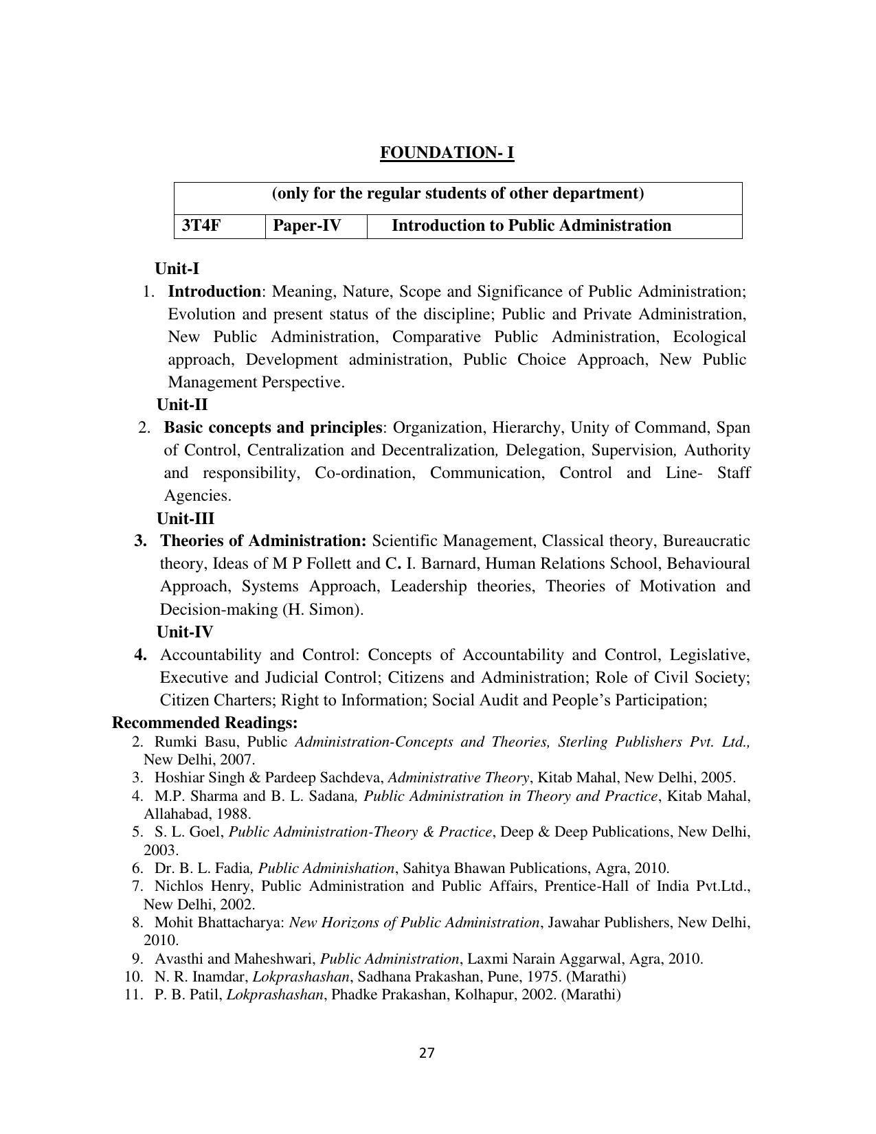 RTMNU Department of Public Administration of M. A. (Public Administration) course under Choice Based Credit and Semester System (M. A. (Public Administration) (CBCS)) Syllabus. - Page 27
